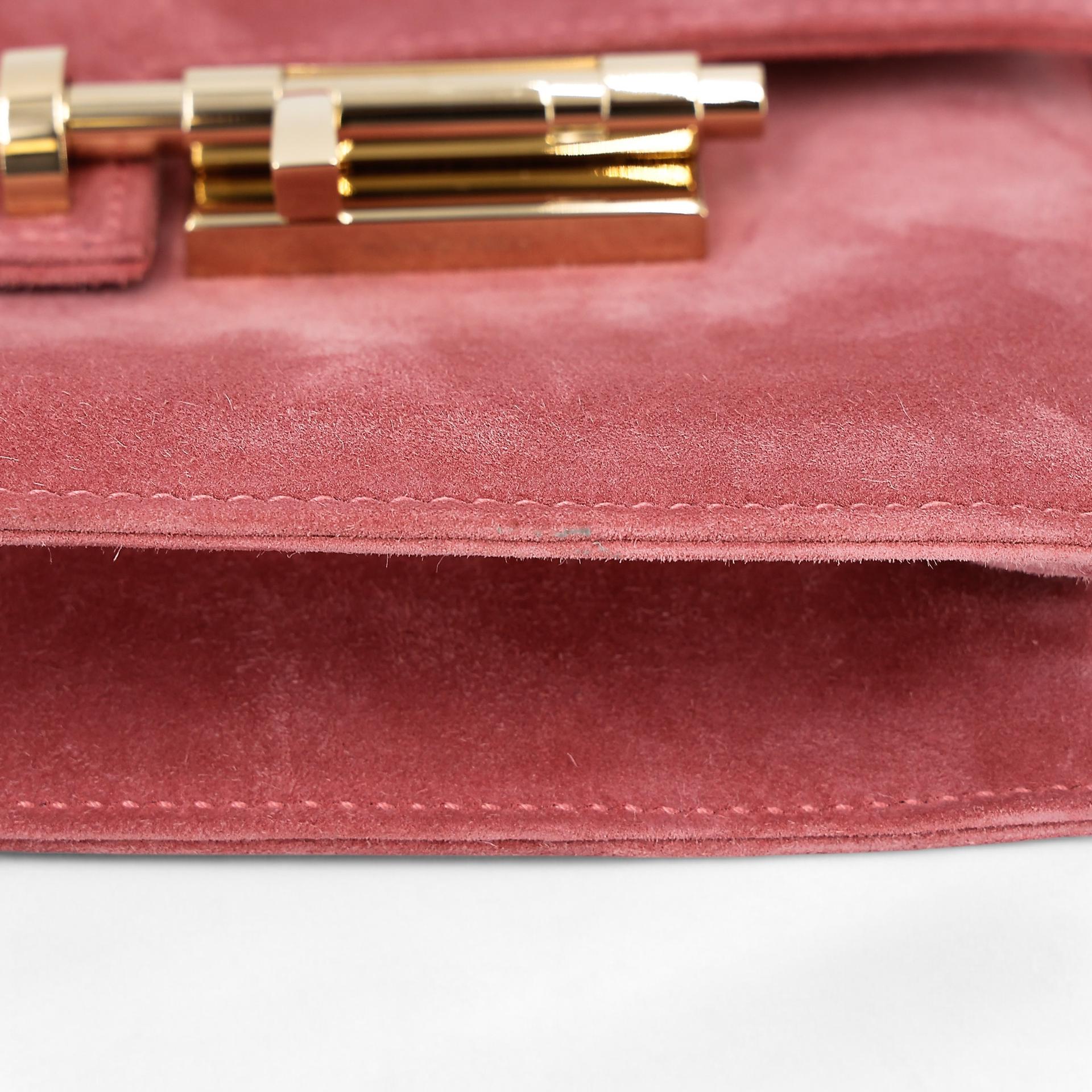 Excellent ( Rank SA ) HERMÈS Verrou 21 Clutch Rose Indien (5N) Doblis Suede Permabrass hardware Square R (2014) - 11