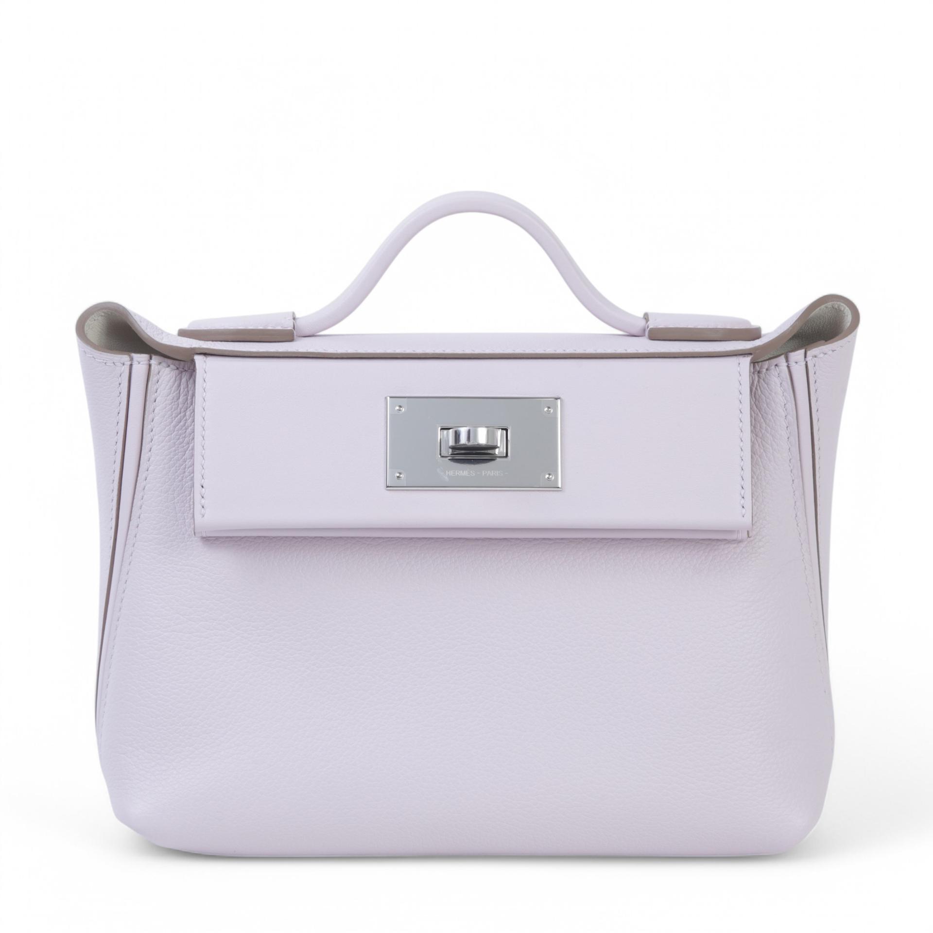 Unused ( Rank NS ) HERMÈS 24/24 - 21 mini Verso  Nata (I2) Mauve Pale (09) Evercolor Swift Palladium hardware B (2023) - 1