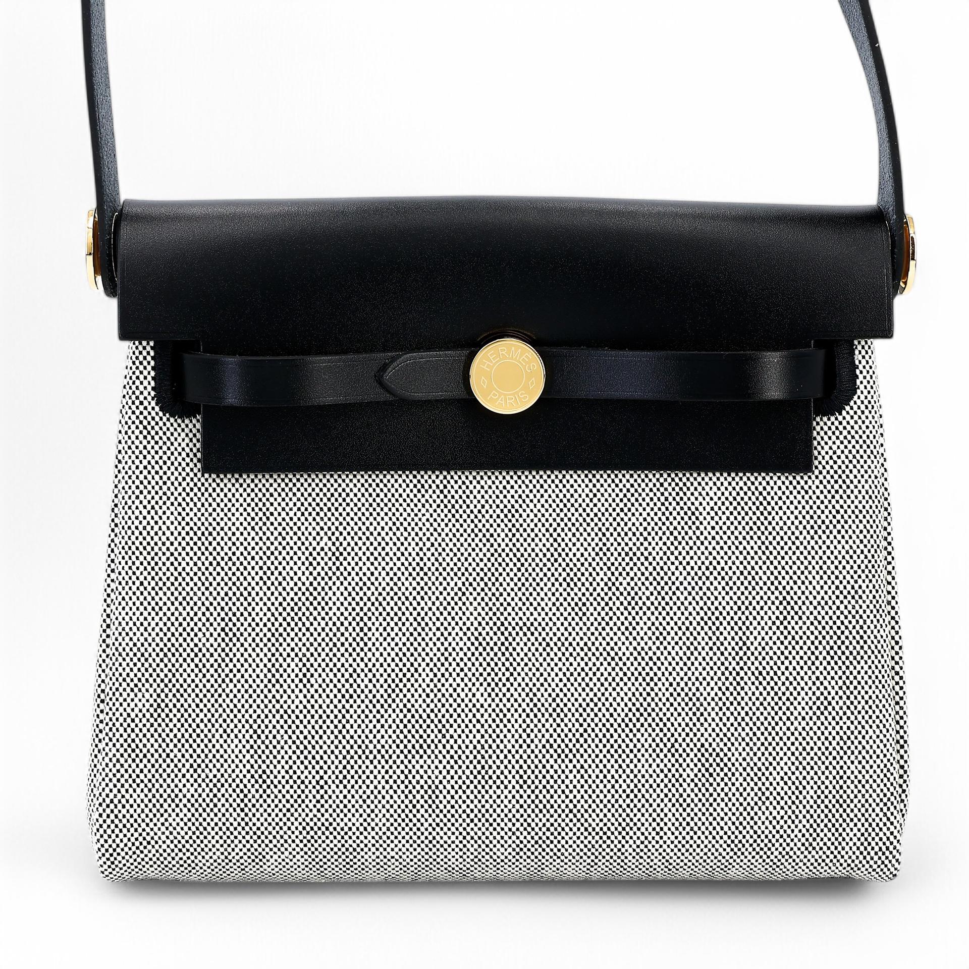 Brand New ( Rank N ) HERMÈS Herbag Zip Mini 20 Black (89) Leather Canvas Gold hardware W (2024) - 1