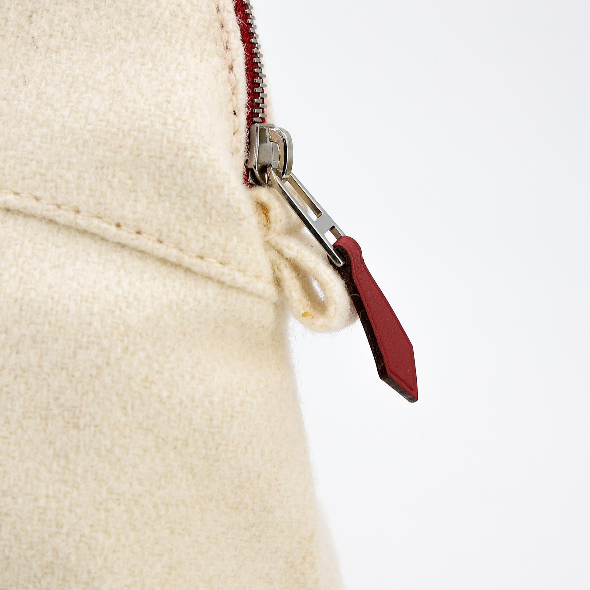 A美品 HERMÈS 愛馬仕 Bolide Zip Top PM 化妝包 米色 Beige 羊毛 銀扣 - 11