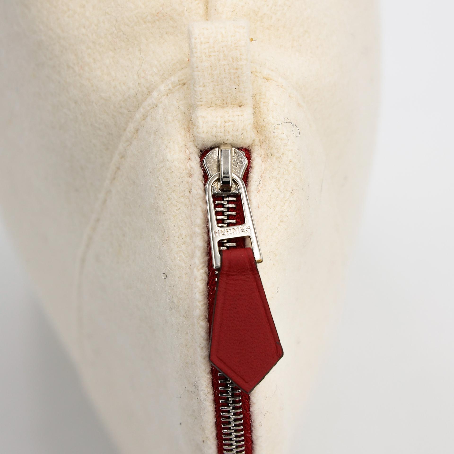 A美品 HERMÈS 愛馬仕 Bolide Zip Top PM 化妝包 米色 Beige 羊毛 銀扣 - 16