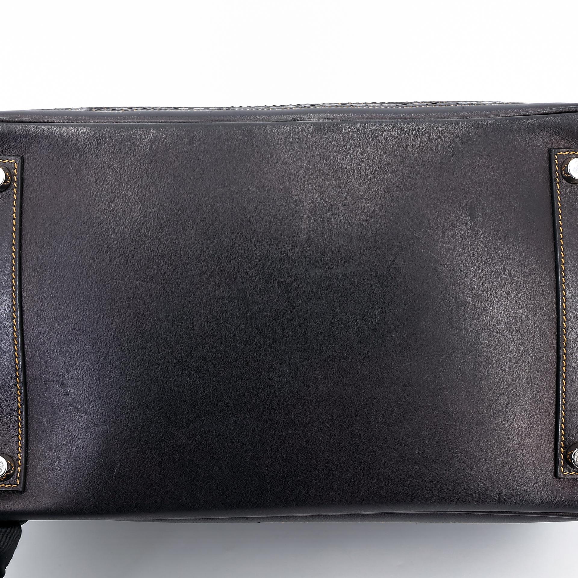 中古AB HERMÈS 爱马仕 Birkin Ghillies 35 Fonce Denim 89 黑色 Noir 帆布 Evercalf皮 拉丝银扣 □P刻 2012年 - 8