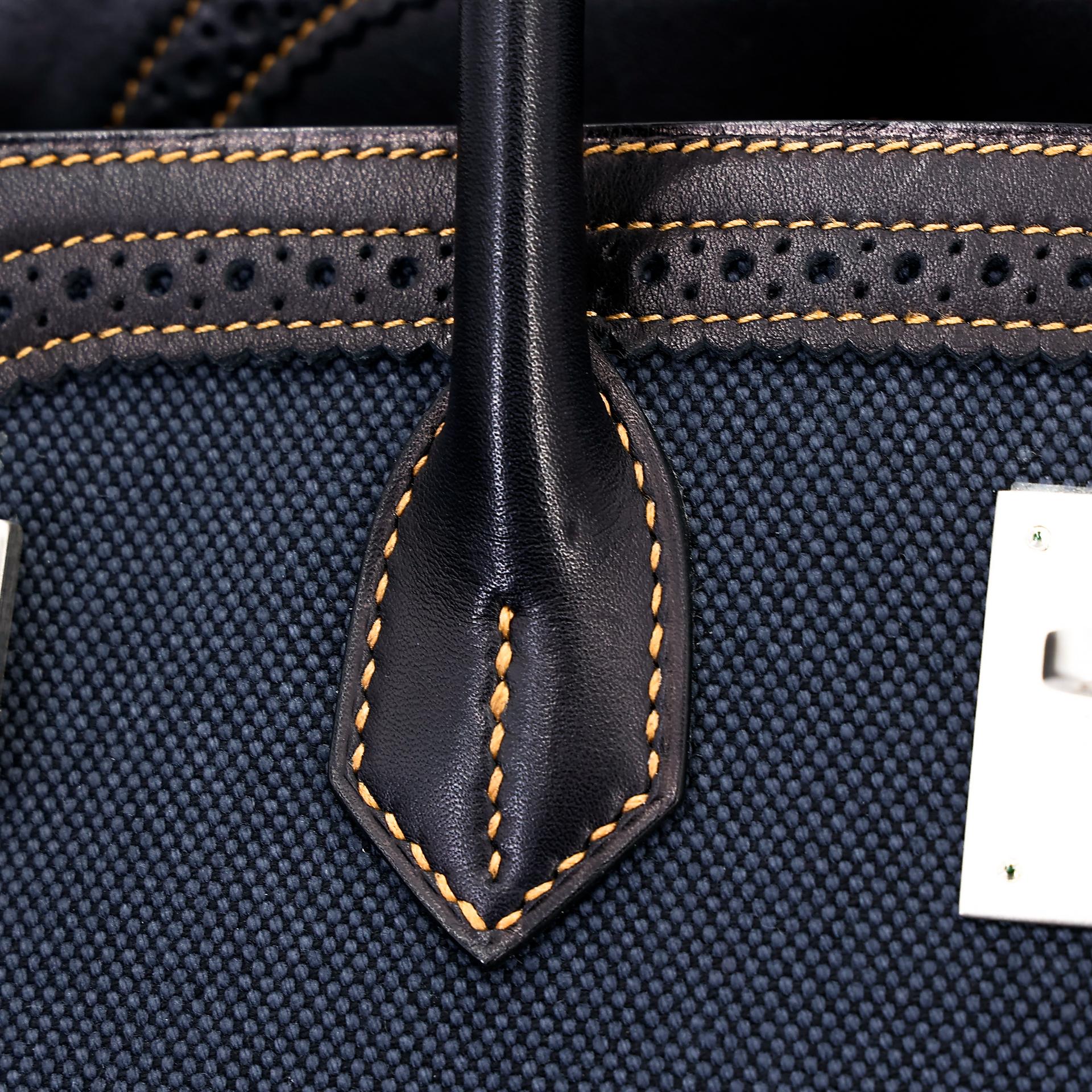 中古AB HERMÈS 爱马仕 Birkin Ghillies 35 Fonce Denim 89 黑色 Noir 帆布 Evercalf皮 拉丝银扣 □P刻 2012年 - 9