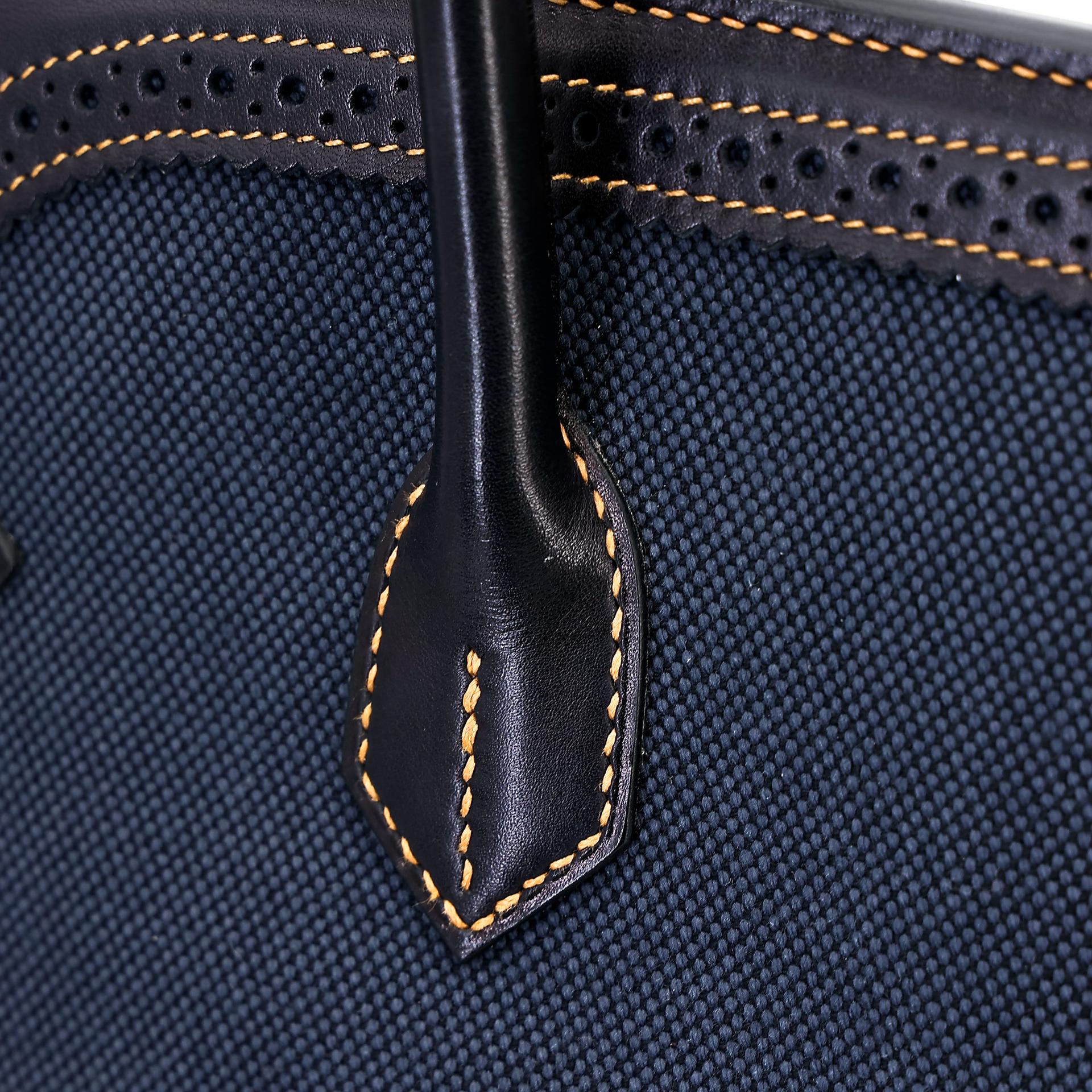 中古AB HERMÈS 爱马仕 Birkin Ghillies 35 Fonce Denim 89 黑色 Noir 帆布 Evercalf皮 拉丝银扣 □P刻 2012年 - 11