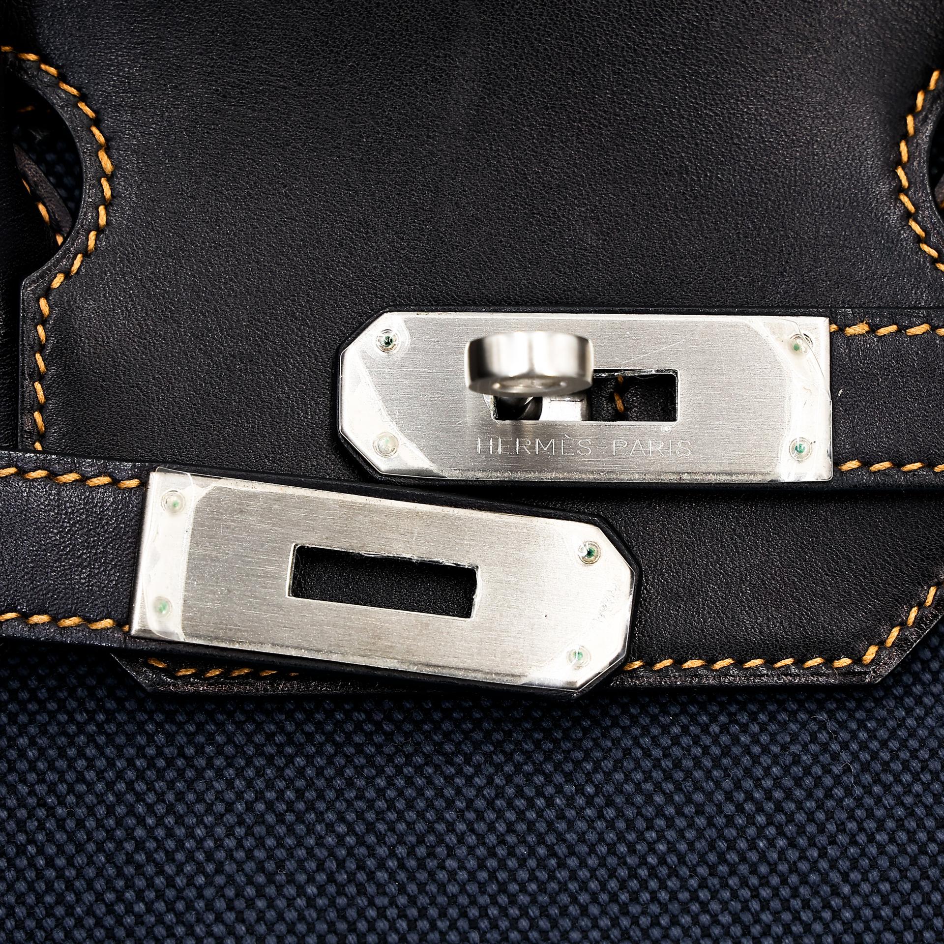 中古AB HERMÈS 爱马仕 Birkin Ghillies 35 Fonce Denim 89 黑色 Noir 帆布 Evercalf皮 拉丝银扣 □P刻 2012年 - 13