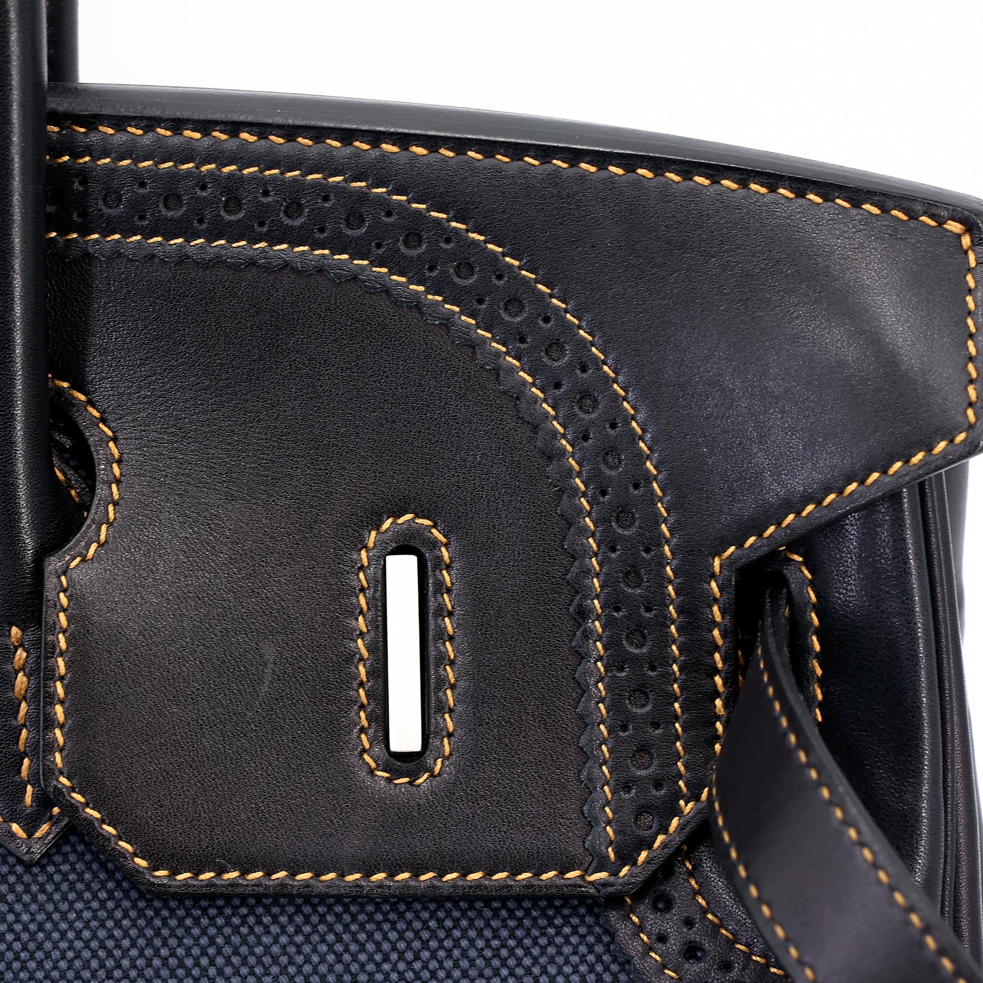 中古AB HERMÈS 爱马仕 Birkin Ghillies 35 Fonce Denim 89 黑色 Noir 帆布 Evercalf皮 拉丝银扣 □P刻 2012年 - 14