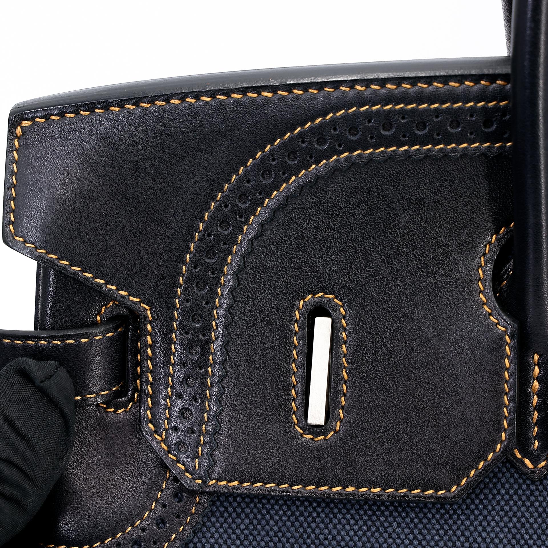 中古AB HERMÈS 爱马仕 Birkin Ghillies 35 Fonce Denim 89 黑色 Noir 帆布 Evercalf皮 拉丝银扣 □P刻 2012年 - 16