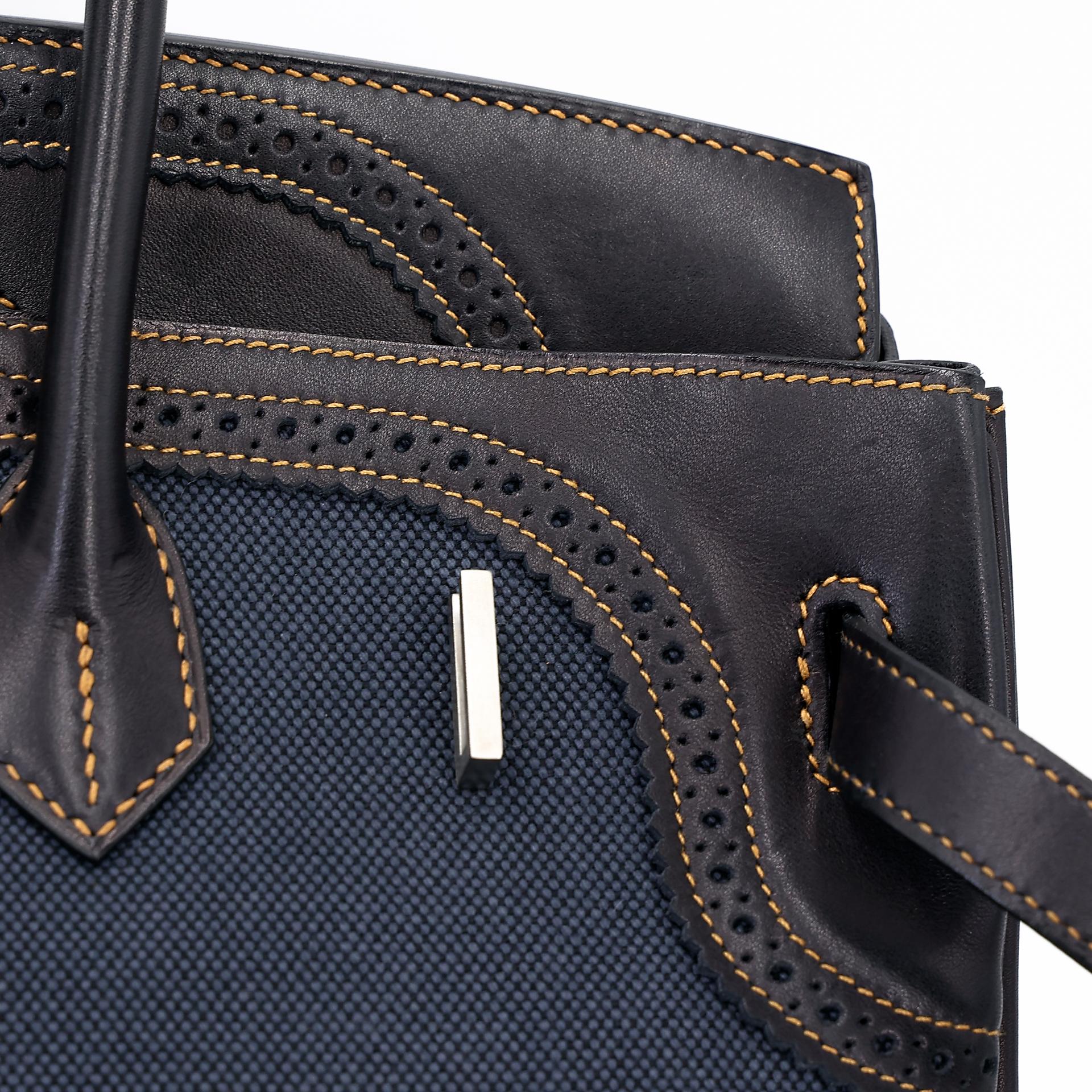 中古AB HERMÈS 爱马仕 Birkin Ghillies 35 Fonce Denim 89 黑色 Noir 帆布 Evercalf皮 拉丝银扣 □P刻 2012年 - 19