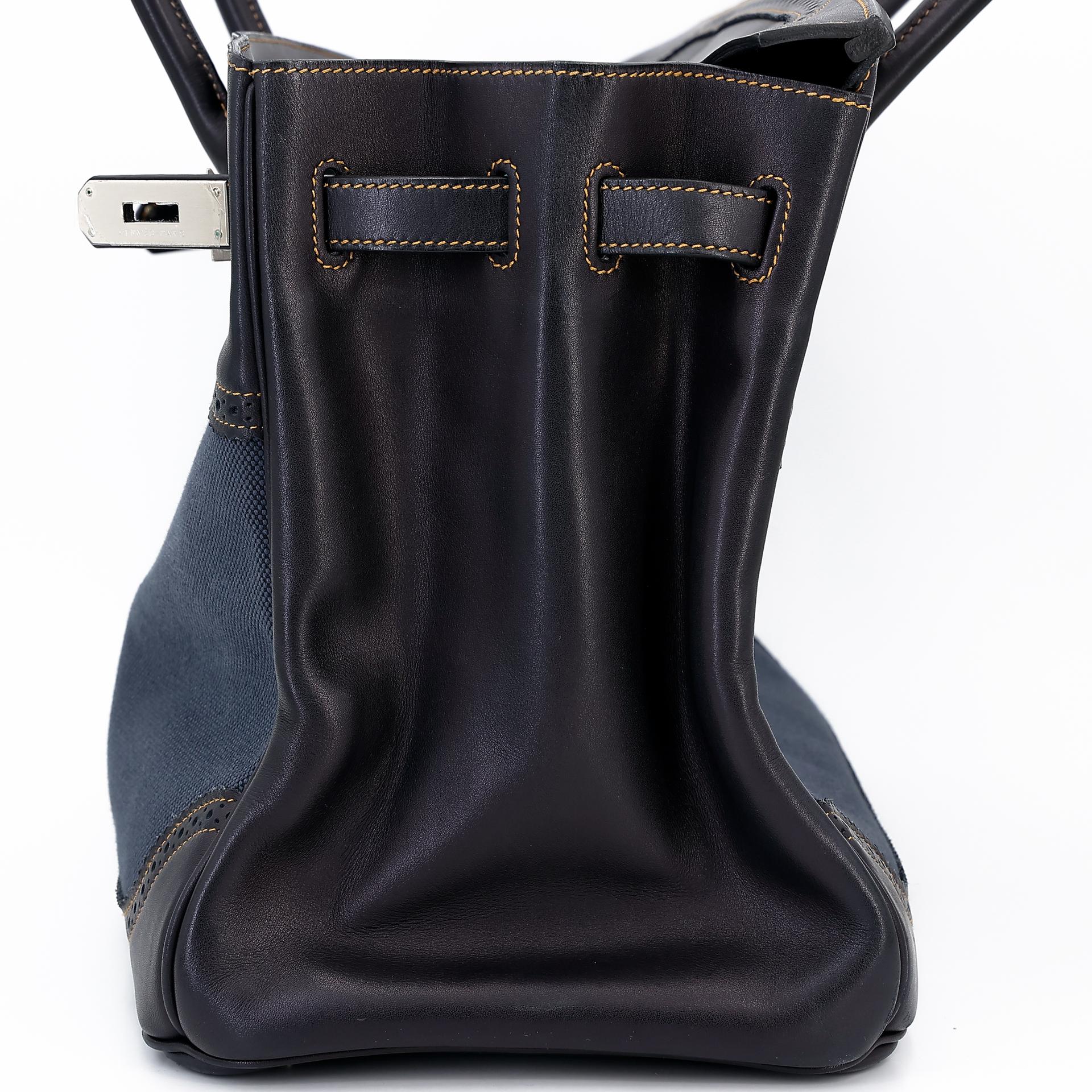 中古AB HERMÈS 爱马仕 Birkin Ghillies 35 Fonce Denim 89 黑色 Noir 帆布 Evercalf皮 拉丝银扣 □P刻 2012年 - 27