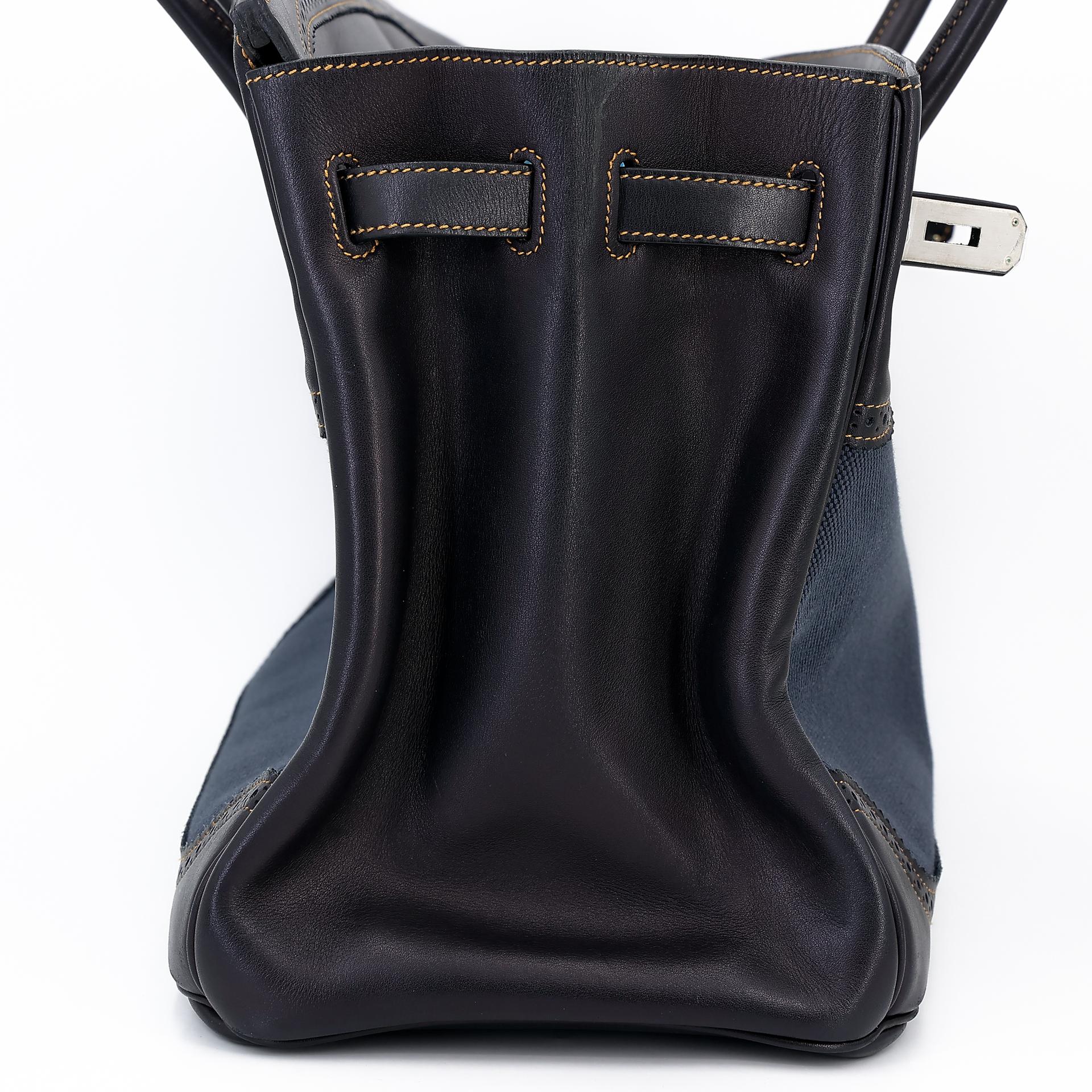 中古AB HERMÈS 爱马仕 Birkin Ghillies 35 Fonce Denim 89 黑色 Noir 帆布 Evercalf皮 拉丝银扣 □P刻 2012年 - 28