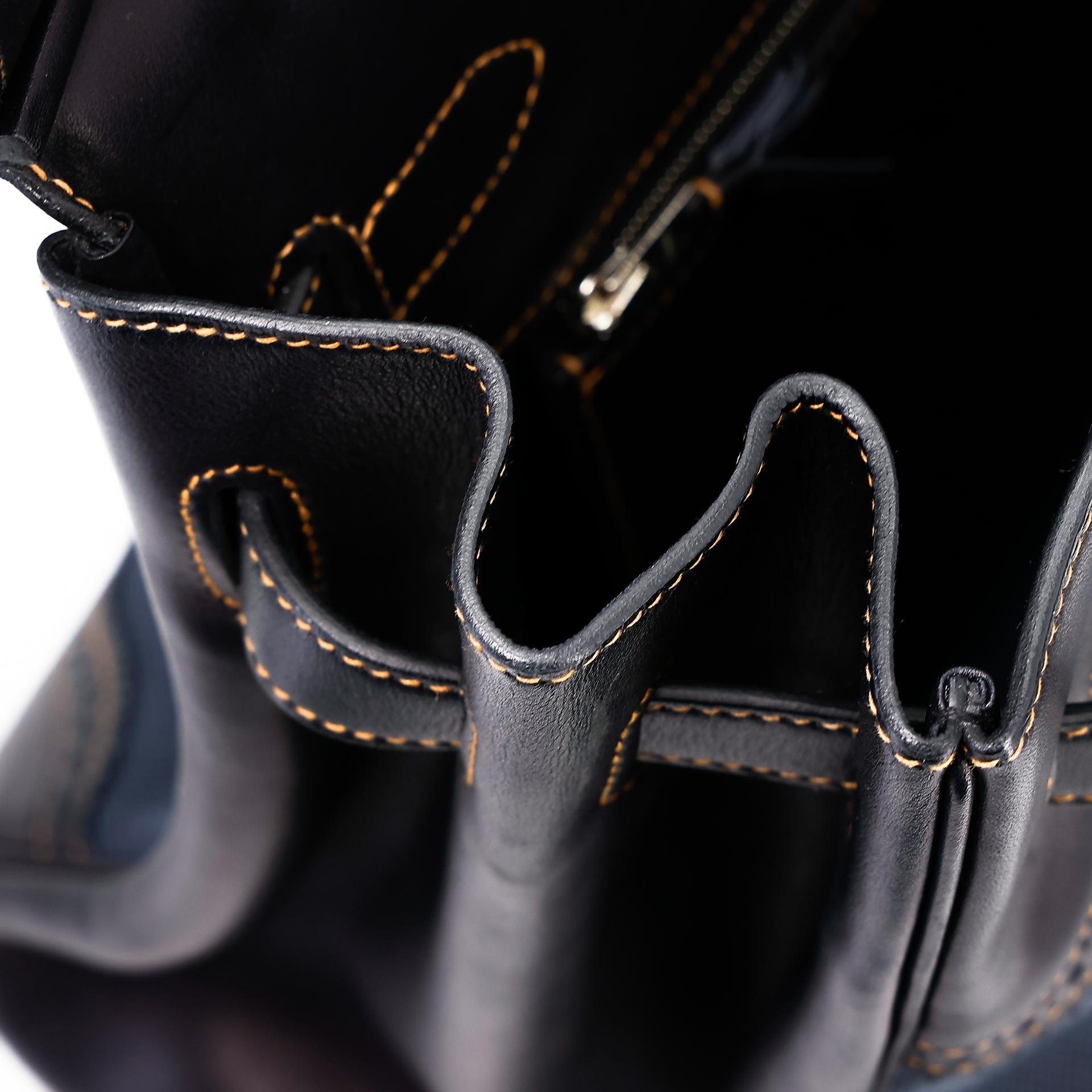 中古AB HERMÈS 爱马仕 Birkin Ghillies 35 Fonce Denim 89 黑色 Noir 帆布 Evercalf皮 拉丝银扣 □P刻 2012年 - 30