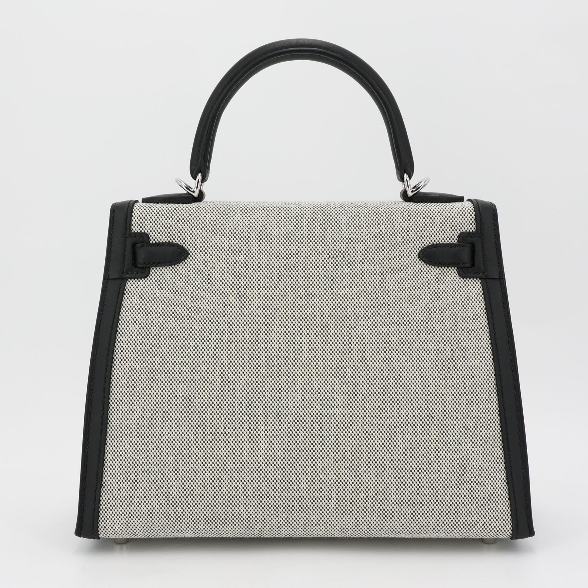 Brand New ( Rank N ) HERMÈS Kelly 25 Sellier Black (89) Swift Toile H canvas Palladium hardware W (2024) - 2