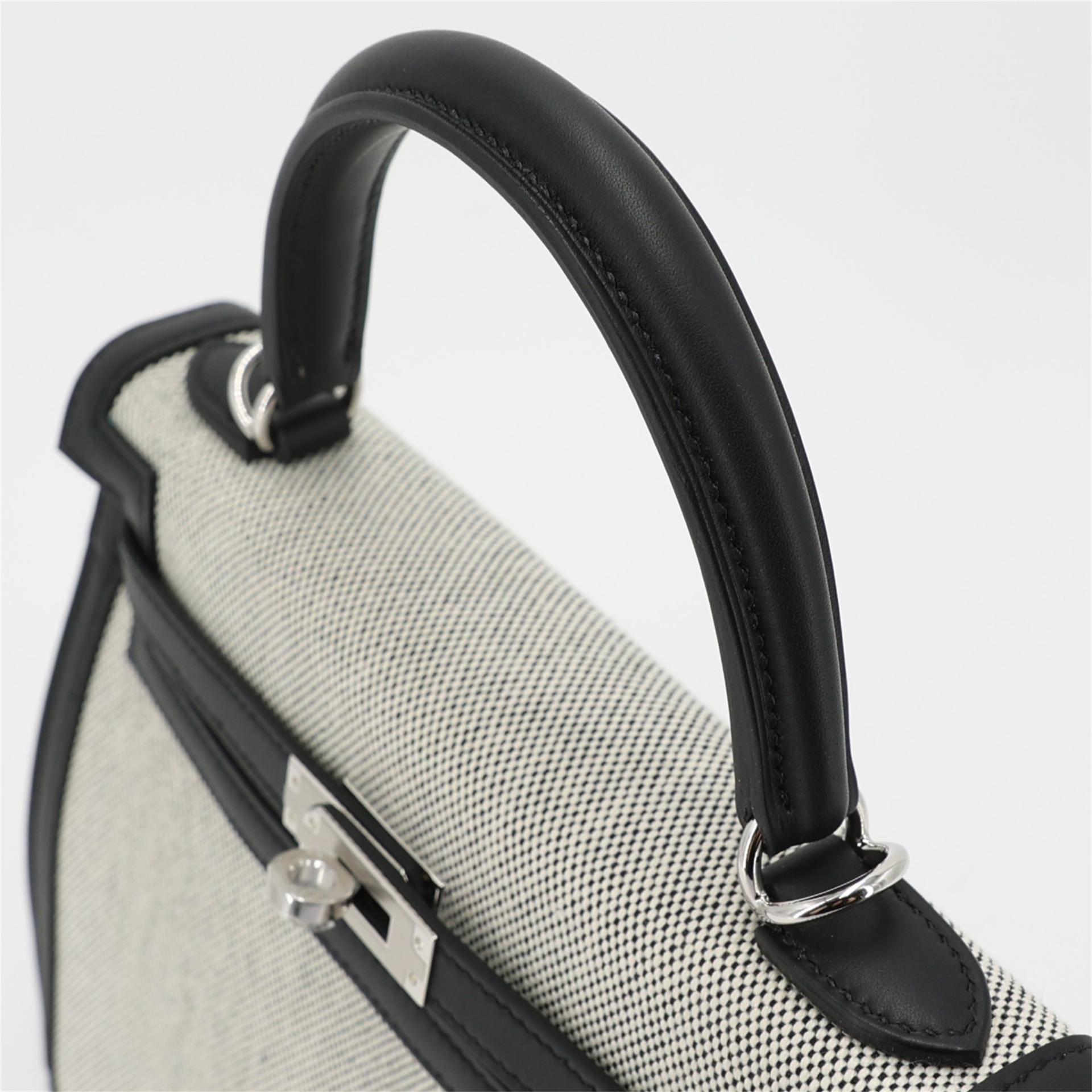Brand New ( Rank N ) HERMÈS Kelly 25 Sellier Black (89) Swift Toile H canvas Palladium hardware W (2024) - 3