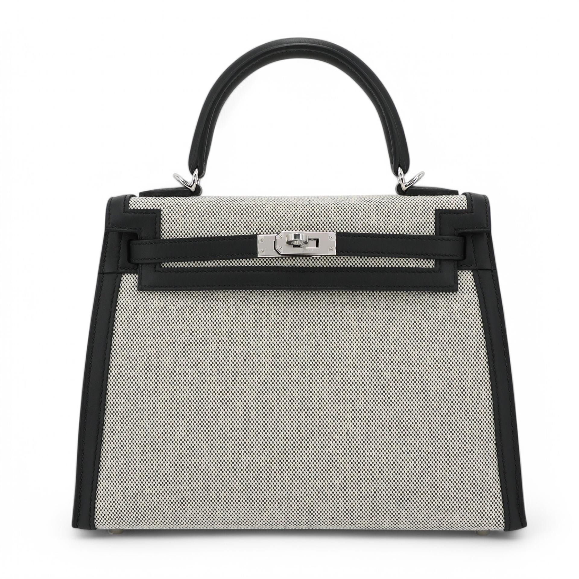 Brand New ( Rank N ) HERMÈS Kelly 25 Sellier Black (89) Swift Toile H canvas Palladium hardware W (2024) - 1