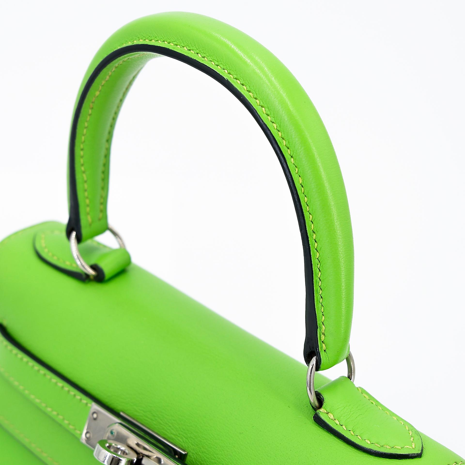 ランク A HERMÈS エルメス ミニケリー旧 アップルグリーン (62) スイフト シルバー金具 □D刻印 - 3