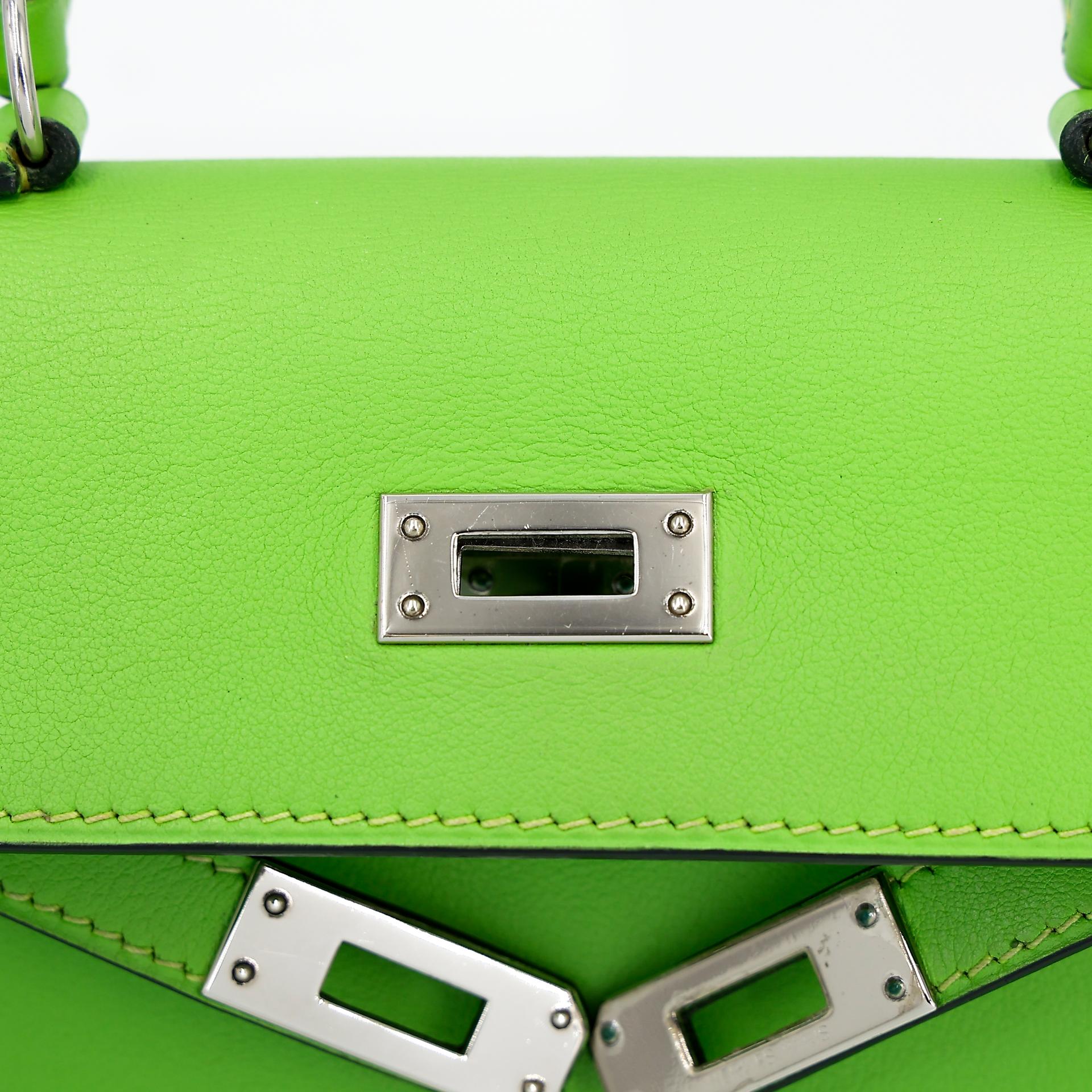 ランク A HERMÈS エルメス ミニケリー旧 アップルグリーン (62) スイフト シルバー金具 □D刻印 - 21