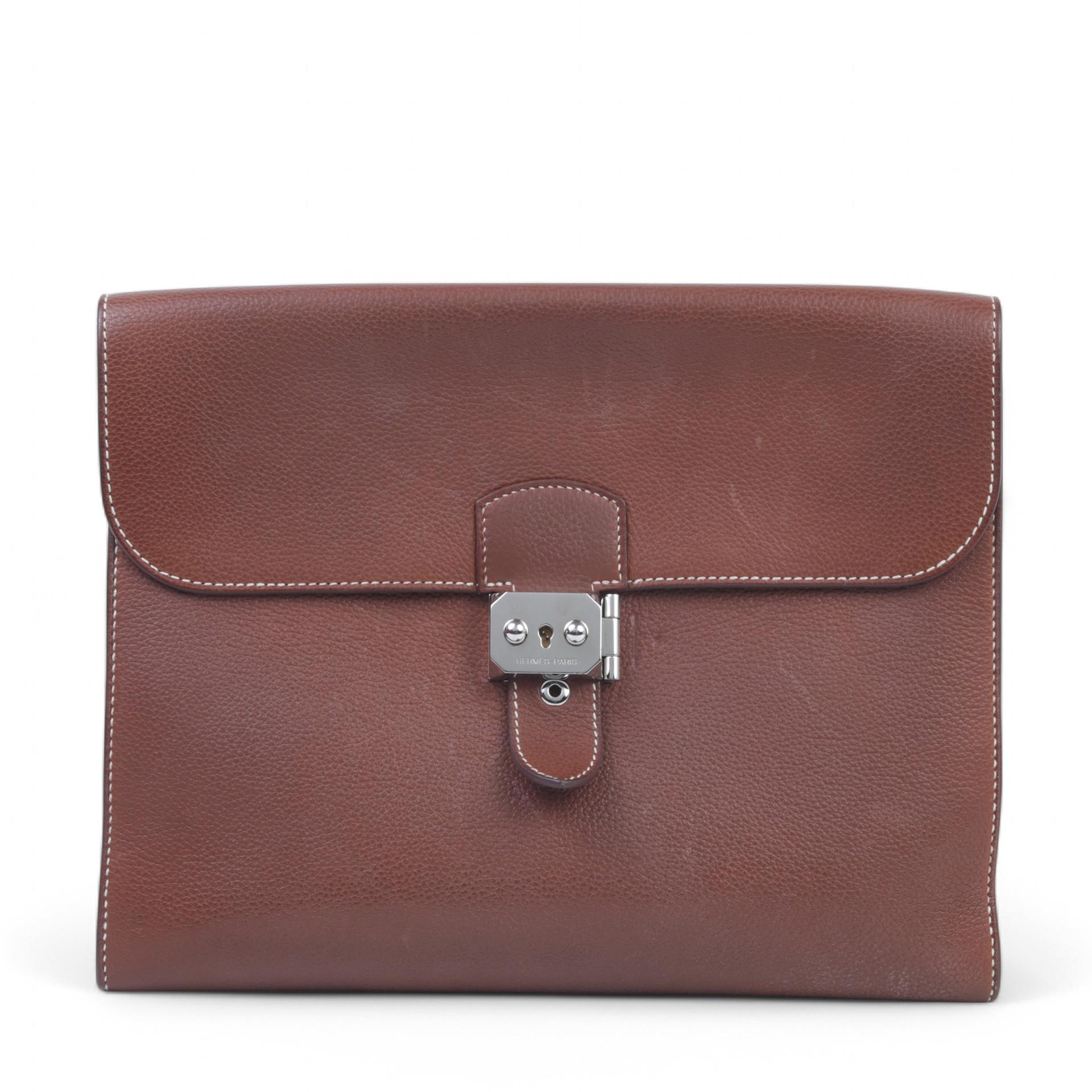 Good ( Rank AB) HERMÈS Sac a Depeches29 Fauve (34) Barenia Faubourg Palladium hardware U (2022) - 1