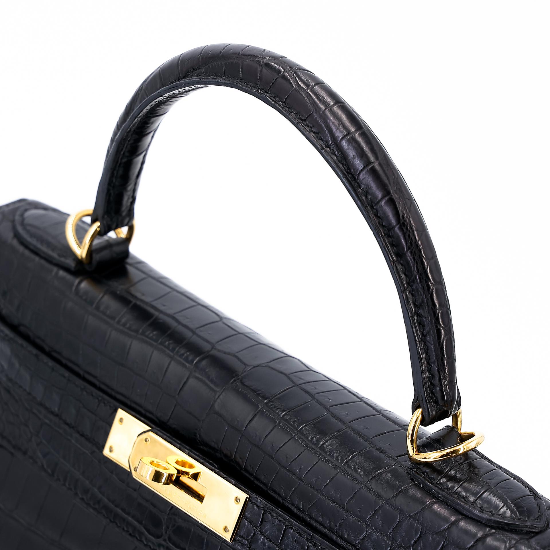 A美品 HERMÈS 愛馬仕 Kelly 28 89 黑色 Noir •• 尼羅鱷 霧面 金扣 □Q刻 2013年 - 3