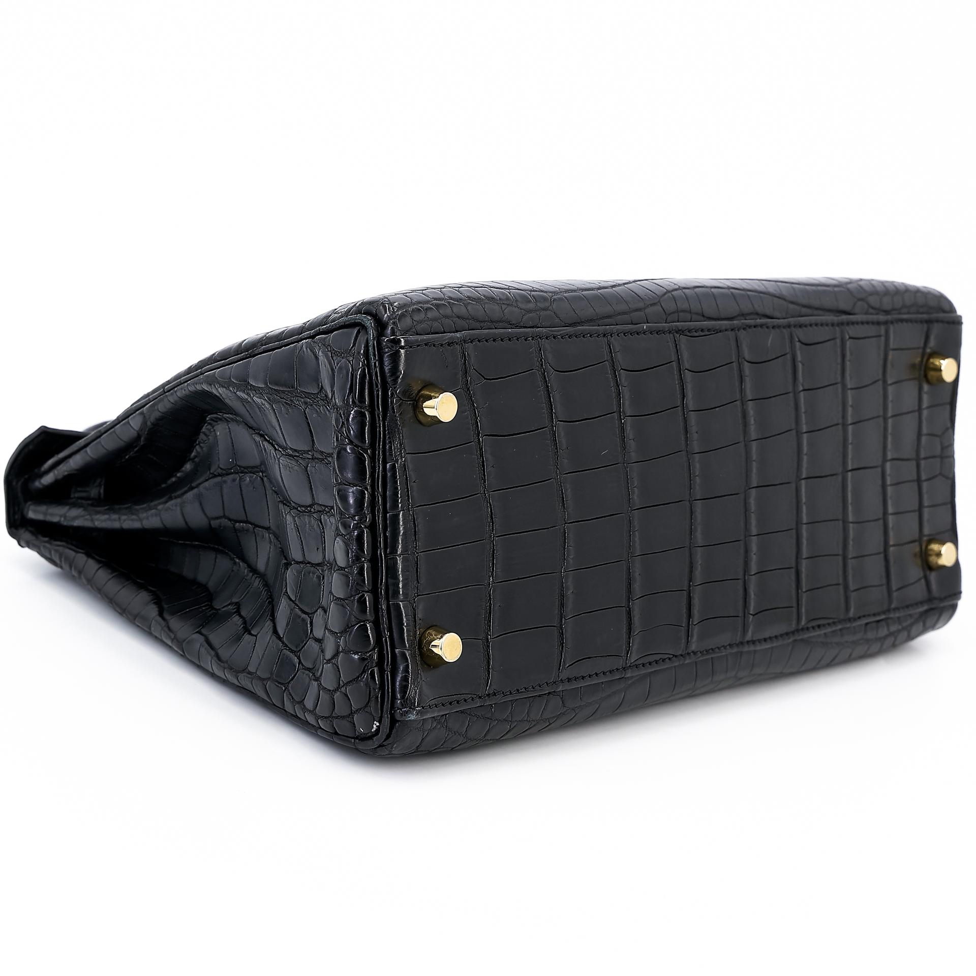 A美品 HERMÈS 愛馬仕 Kelly 28 89 黑色 Noir •• 尼羅鱷 霧面 金扣 □Q刻 2013年 - 5