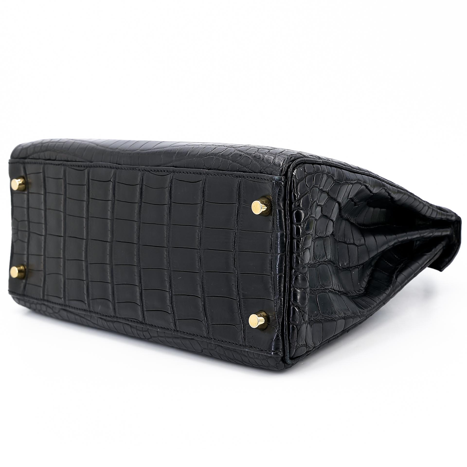 A美品 HERMÈS 愛馬仕 Kelly 28 89 黑色 Noir •• 尼羅鱷 霧面 金扣 □Q刻 2013年 - 6