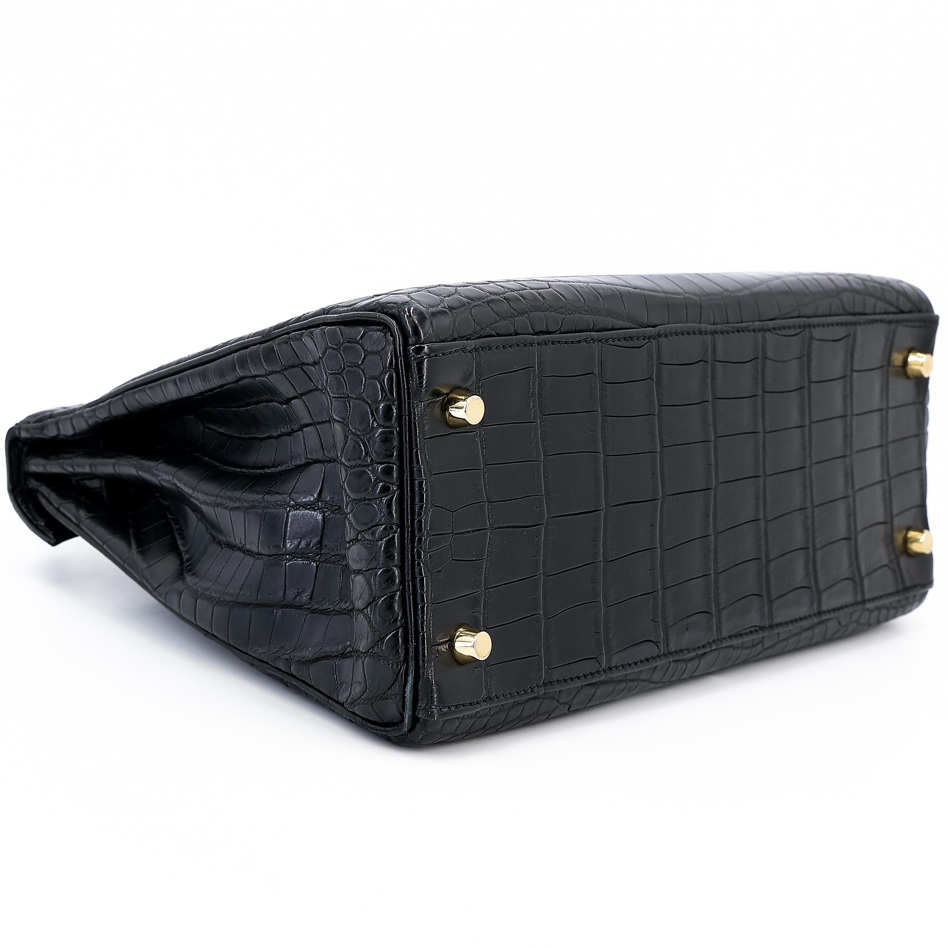 A美品 HERMÈS 愛馬仕 Kelly 28 89 黑色 Noir •• 尼羅鱷 霧面 金扣 □Q刻 2013年 - 7