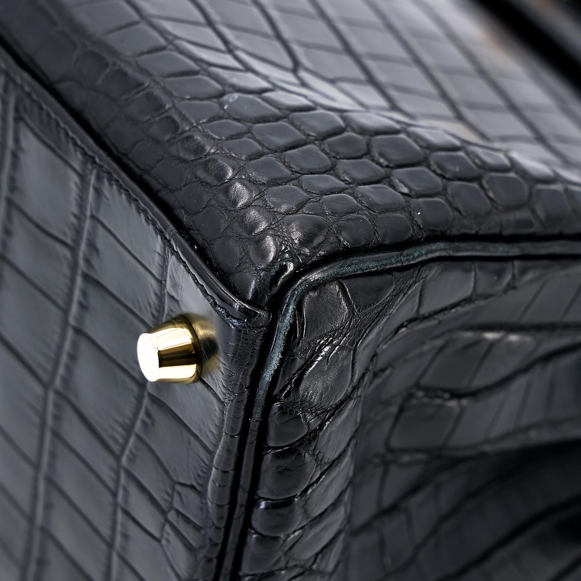 A美品 HERMÈS 愛馬仕 Kelly 28 89 黑色 Noir •• 尼羅鱷 霧面 金扣 □Q刻 2013年 - 8