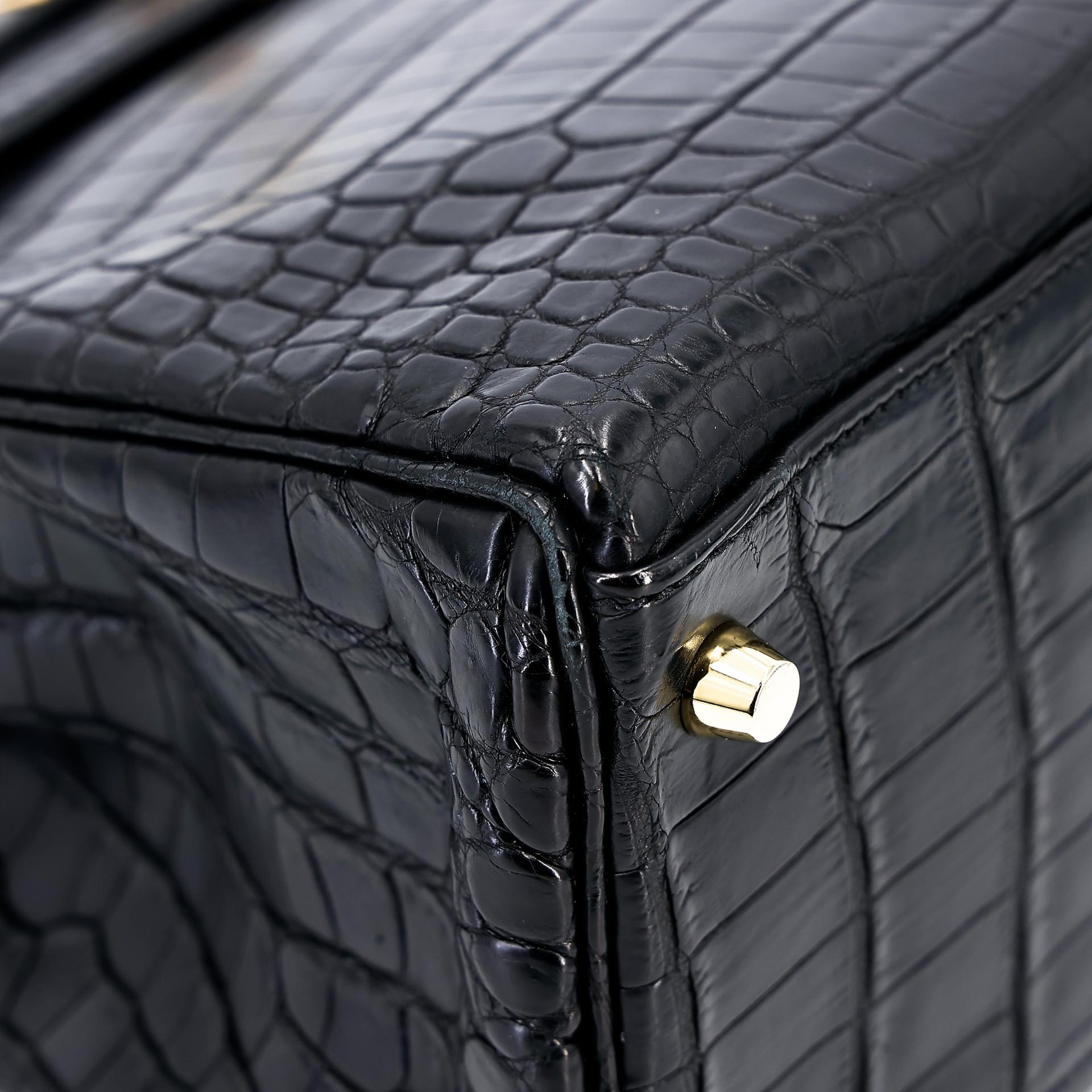 A美品 HERMÈS 愛馬仕 Kelly 28 89 黑色 Noir •• 尼羅鱷 霧面 金扣 □Q刻 2013年 - 9