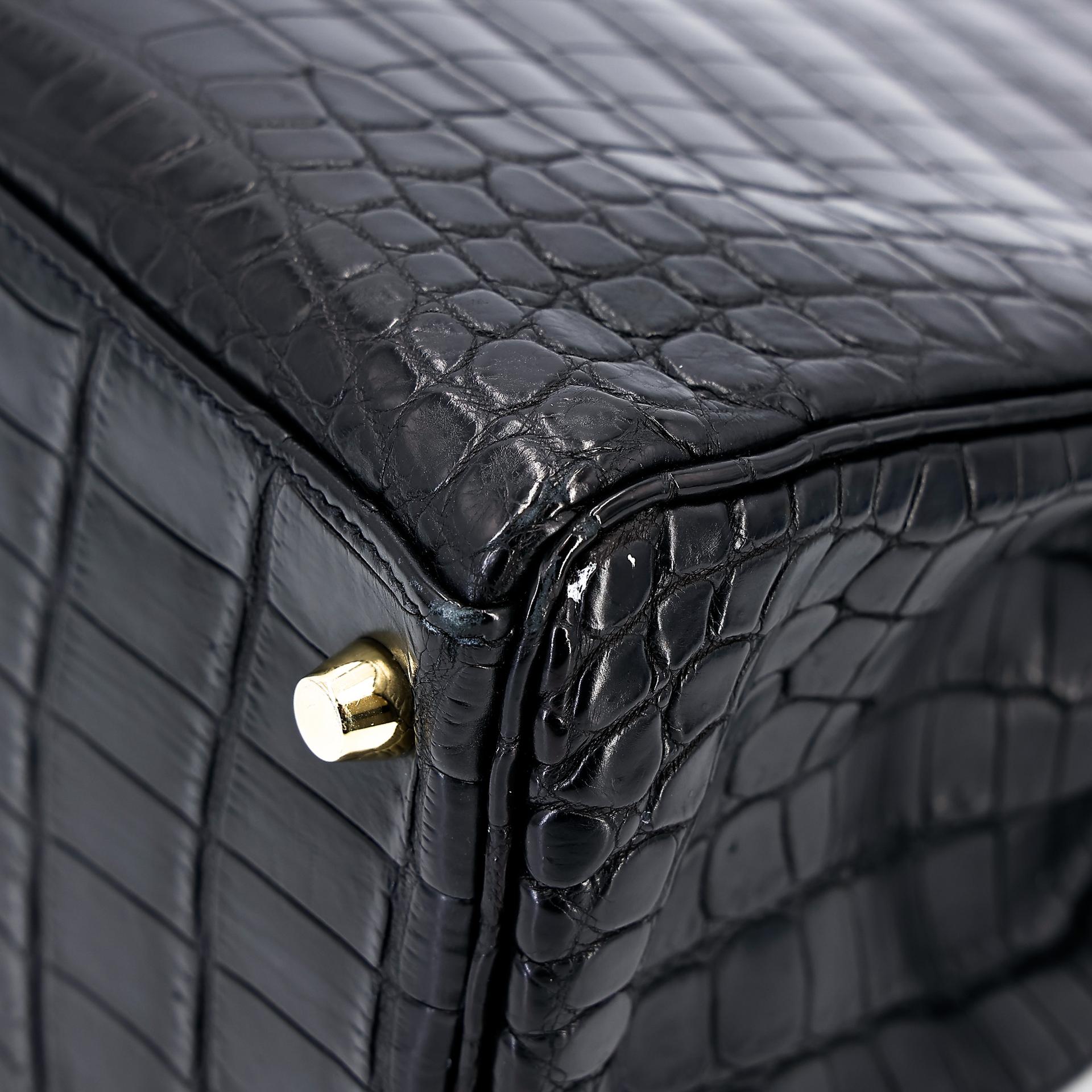 A美品 HERMÈS 愛馬仕 Kelly 28 89 黑色 Noir •• 尼羅鱷 霧面 金扣 □Q刻 2013年 - 10