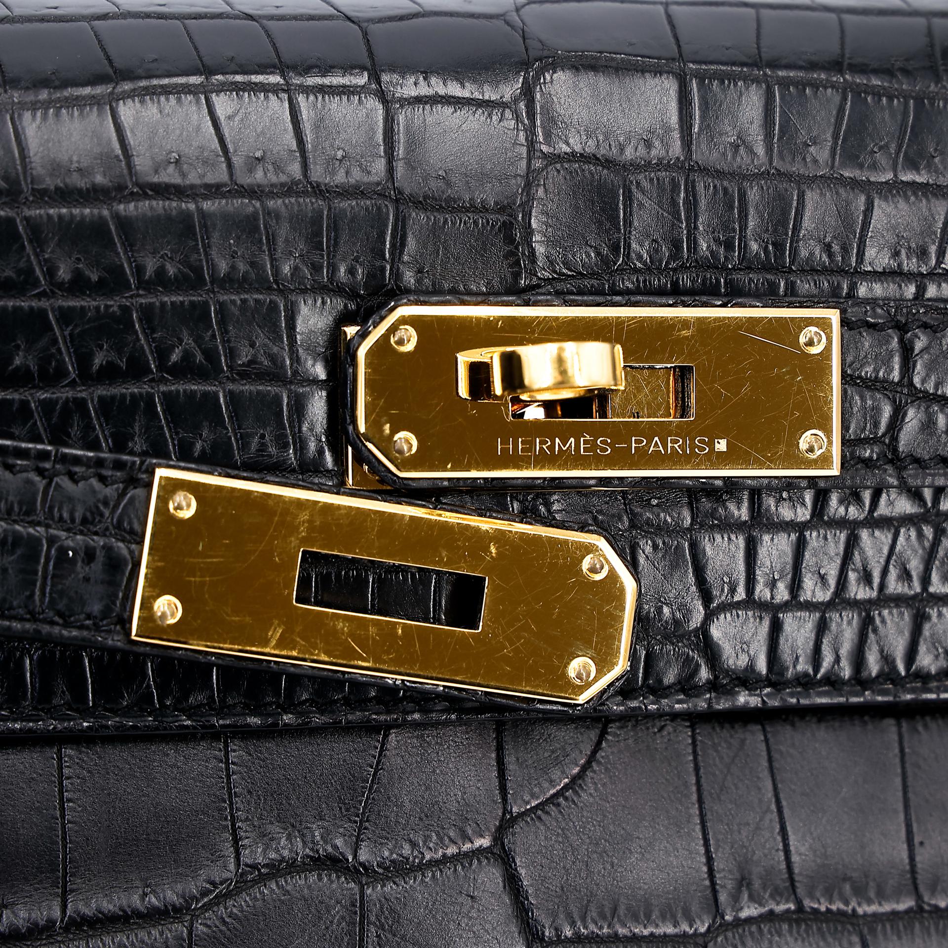 A美品 HERMÈS 愛馬仕 Kelly 28 89 黑色 Noir •• 尼羅鱷 霧面 金扣 □Q刻 2013年 - 16
