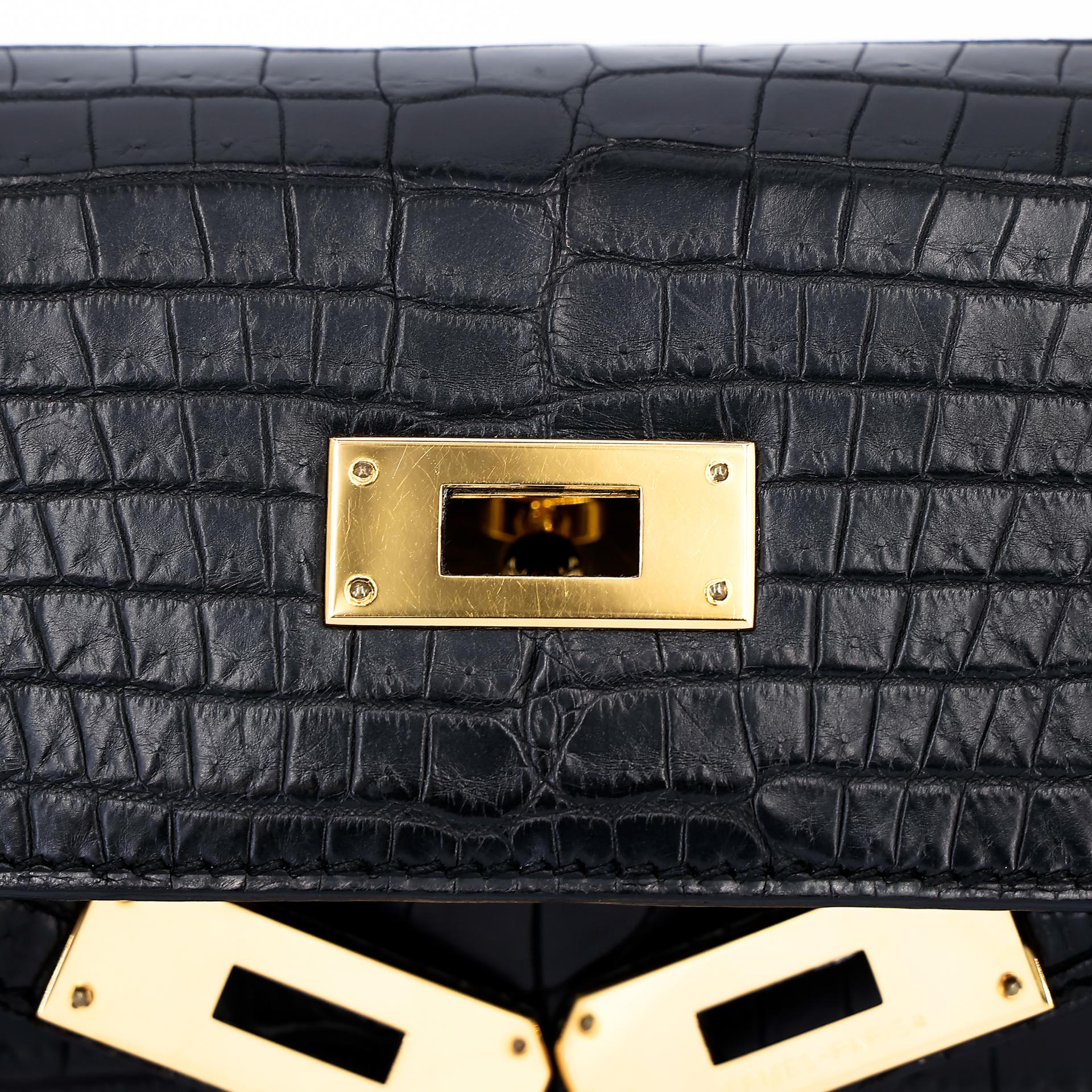 A美品 HERMÈS 愛馬仕 Kelly 28 89 黑色 Noir •• 尼羅鱷 霧面 金扣 □Q刻 2013年 - 19