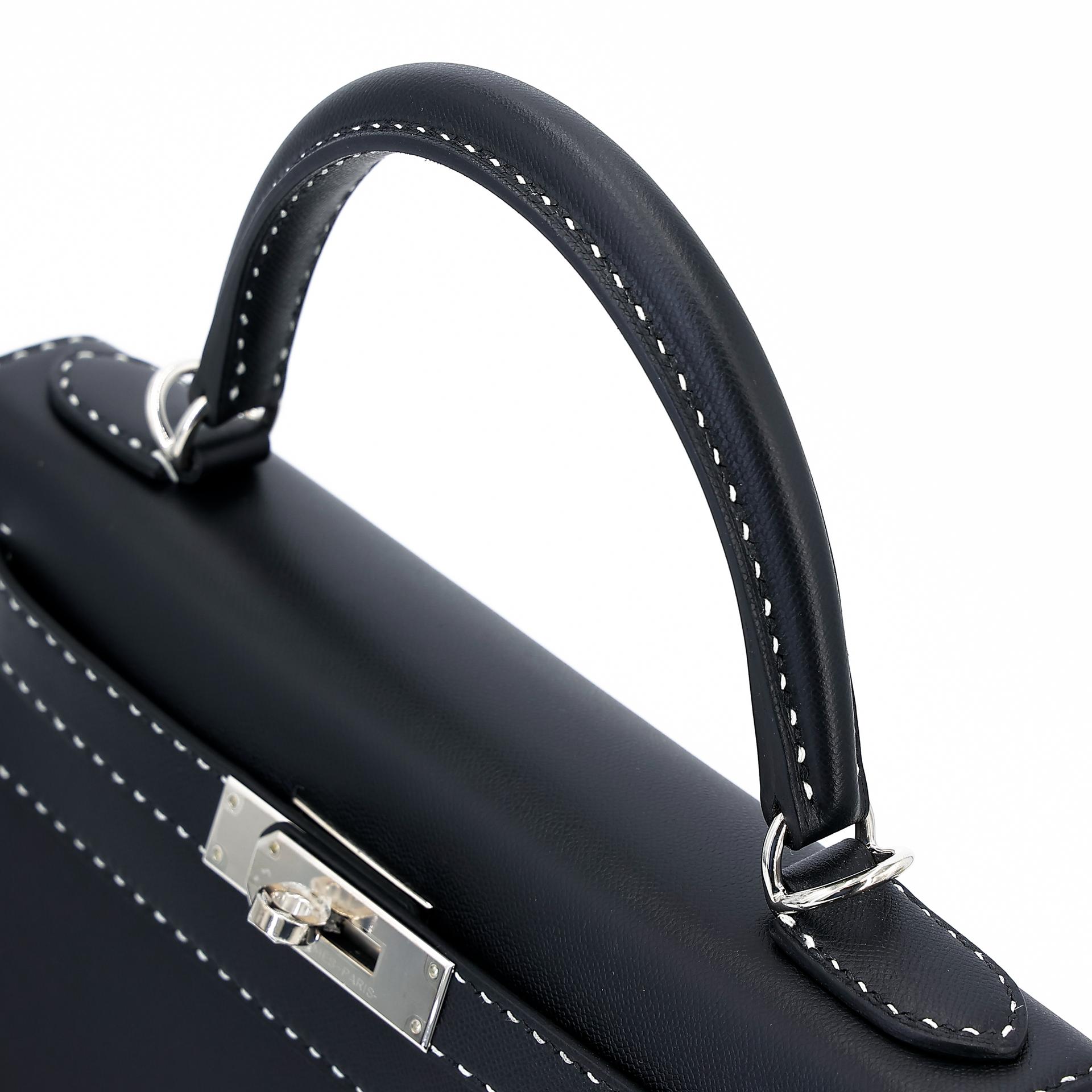 未使用保存品 HERMÈS 愛馬仕 限量收藏款 Kelly 28 外縫 Miss you 89 黑色 Noir Monsieur皮 銀扣 D刻 2019年 - 3