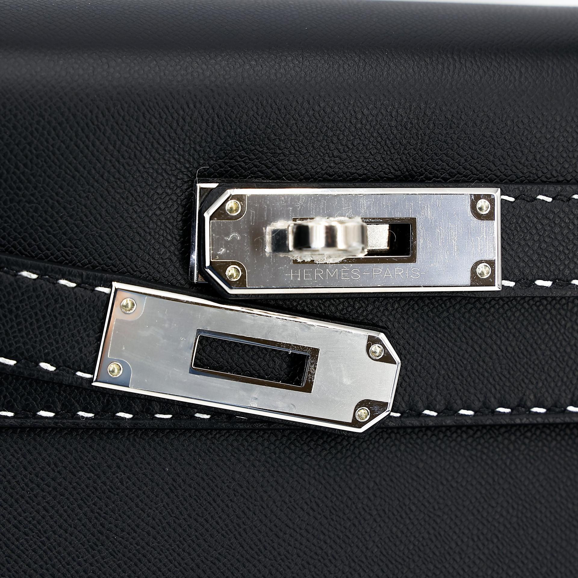 未使用保存品 HERMÈS 愛馬仕 限量收藏款 Kelly 28 外縫 Miss you 89 黑色 Noir Monsieur皮 銀扣 D刻 2019年 - 8