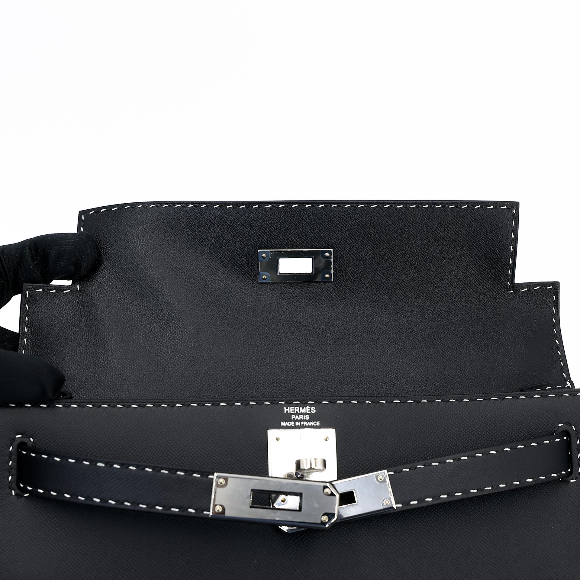 未使用保存品 HERMÈS 愛馬仕 限量收藏款 Kelly 28 外縫 Miss you 89 黑色 Noir Monsieur皮 銀扣 D刻 2019年 - 13