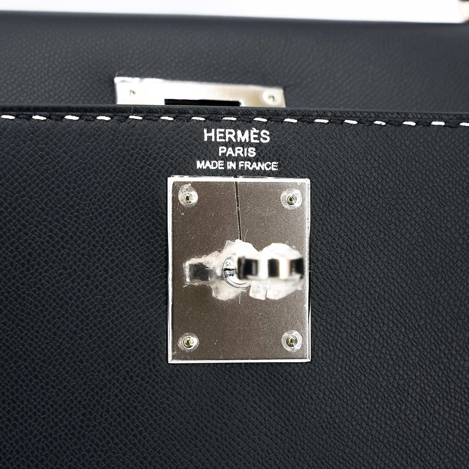 未使用保存品 HERMÈS 愛馬仕 限量收藏款 Kelly 28 外縫 Miss you 89 黑色 Noir Monsieur皮 銀扣 D刻 2019年 - 14