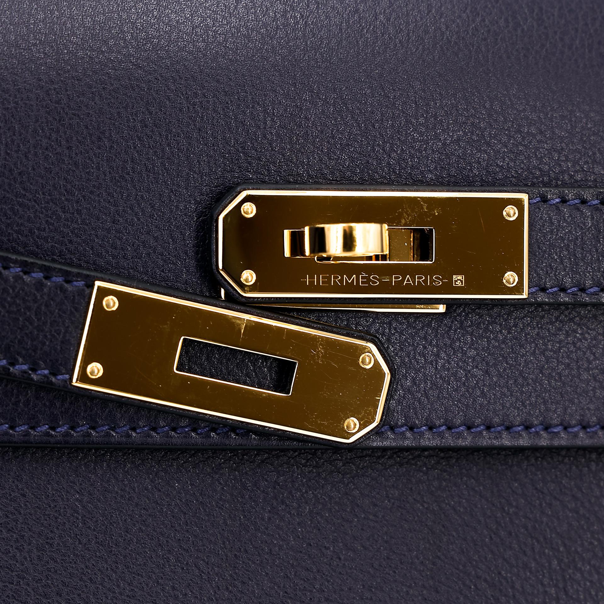Very Good ( Rank A) HERMÈS Kelly depeches 25 Bleu Nuit (2Z) Evergrain Gold hardware Z (2021) - 13