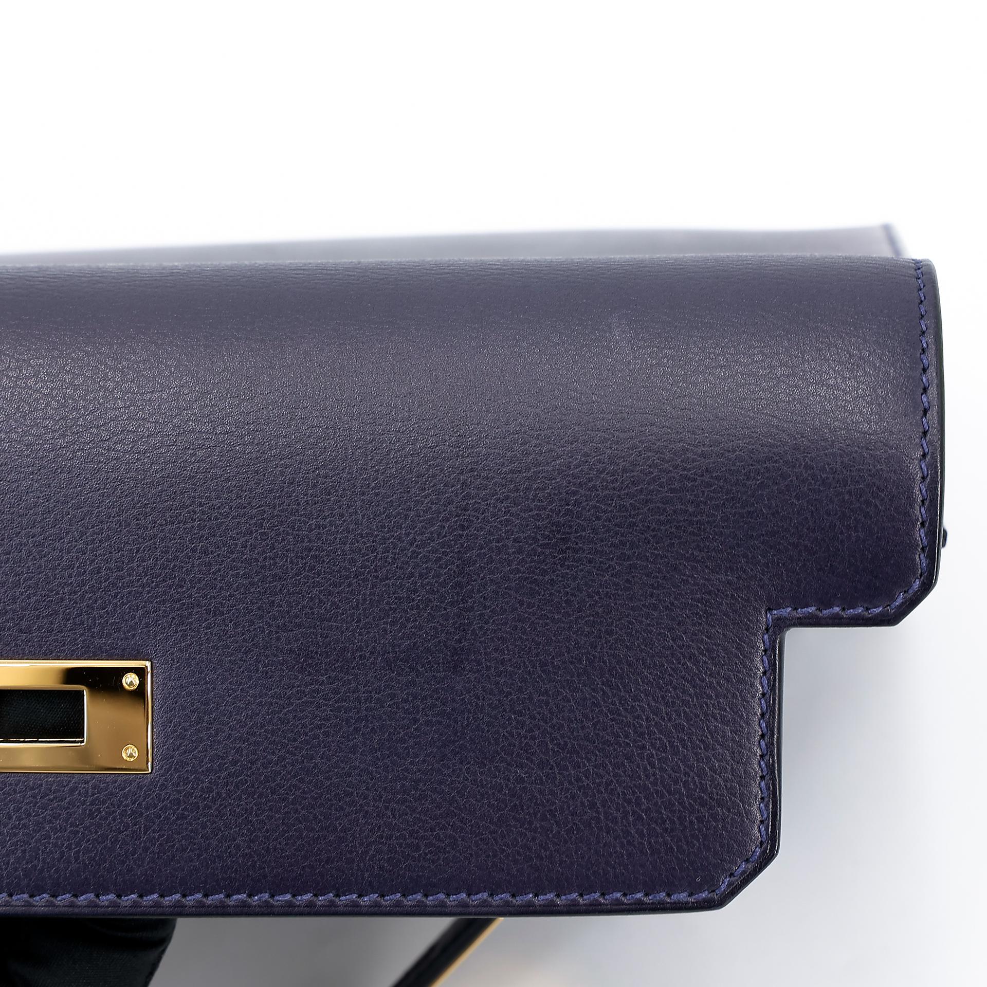 Very Good ( Rank A) HERMÈS Kelly depeches 25 Bleu Nuit (2Z) Evergrain Gold hardware Z (2021) - 16
