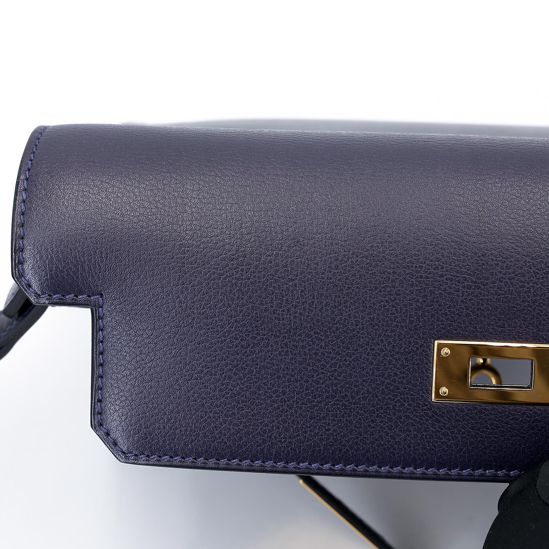 Very Good ( Rank A) HERMÈS Kelly depeches 25 Bleu Nuit (2Z) Evergrain Gold hardware Z (2021) - 17