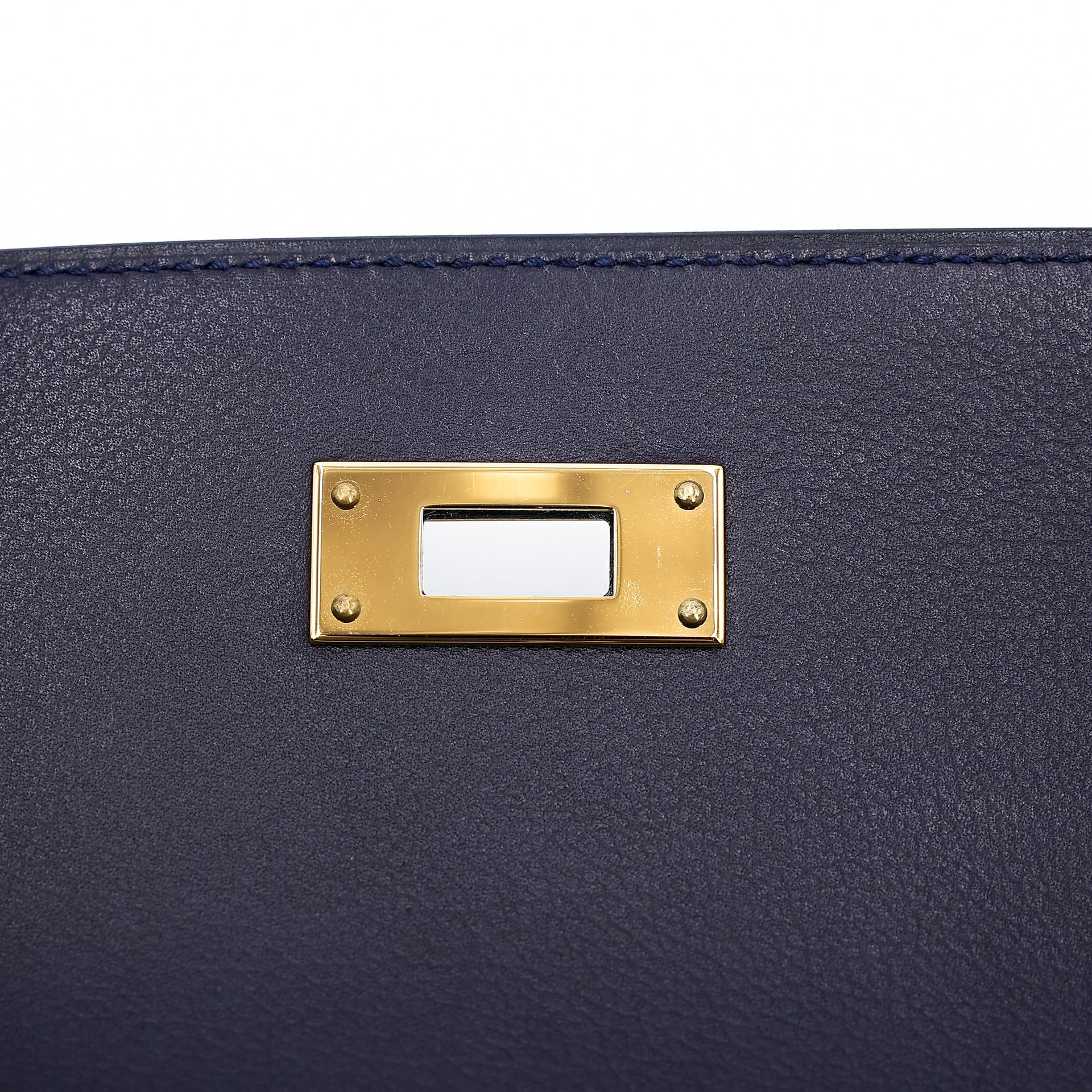 Very Good ( Rank A) HERMÈS Kelly depeches 25 Bleu Nuit (2Z) Evergrain Gold hardware Z (2021) - 18