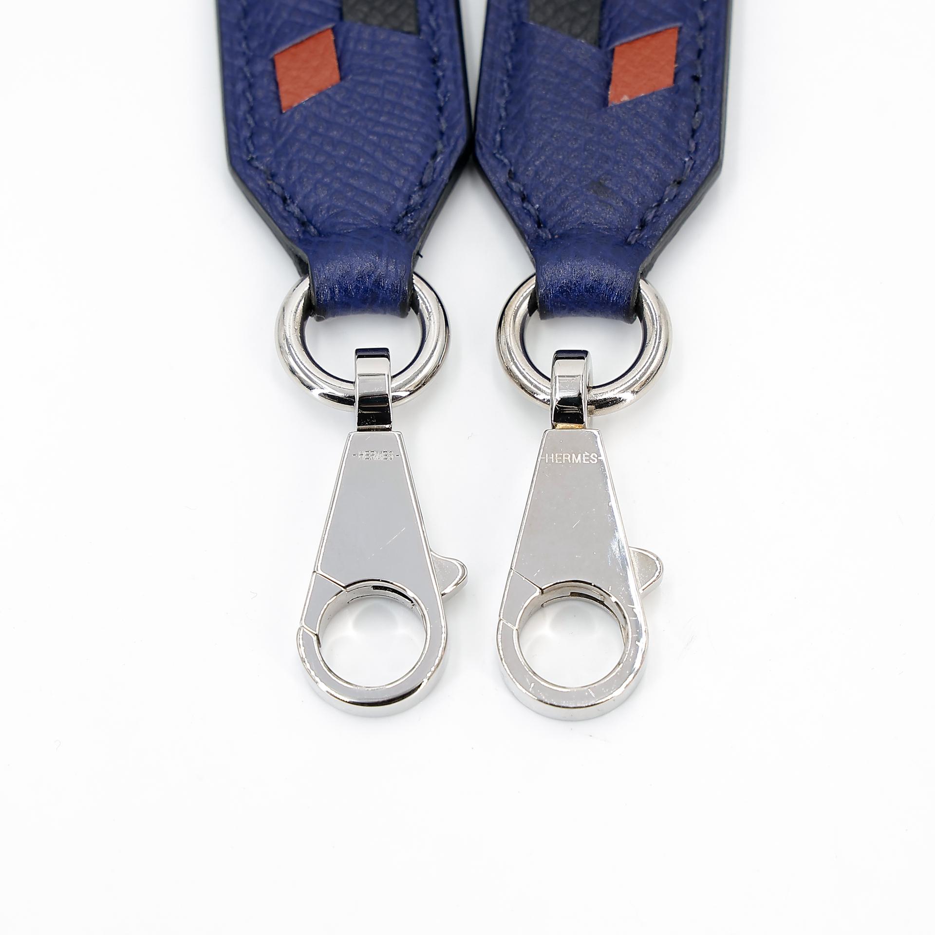 Very Good ( Rank A) HERMÈS Strap Tressage 70cm Bleu Indigo (76) Terre Battue (R1) Epsom Palladium hardware C (2018) - 6
