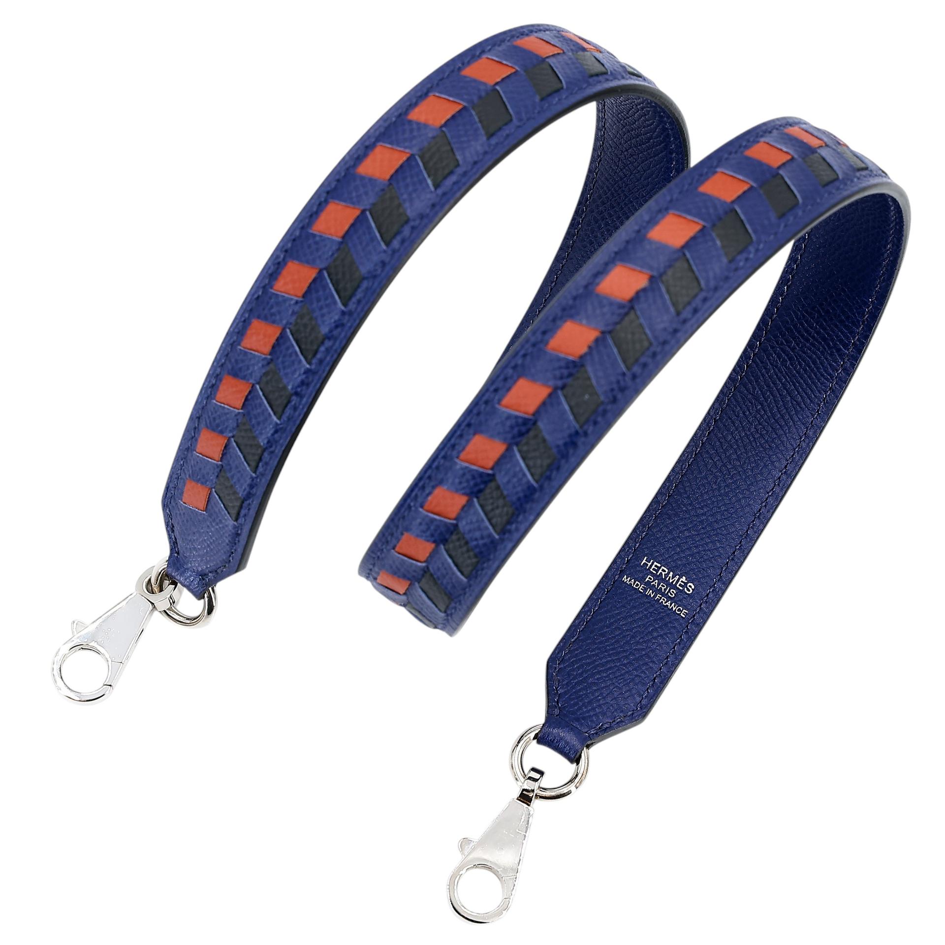 Very Good ( Rank A) HERMÈS Strap Tressage 70cm Bleu Indigo (76) Terre Battue (R1) Epsom Palladium hardware C (2018) - 1
