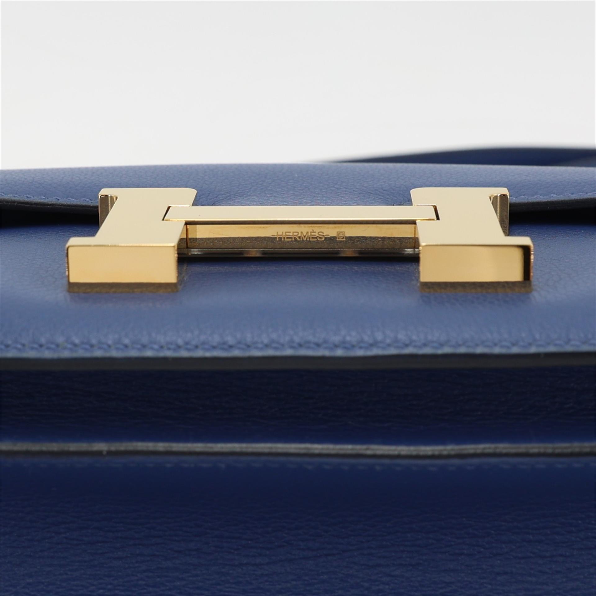 Very Good ( Rank A) HERMÈS Constance 24 Bleu Brighton (7E) Evercolor Gold hardware C (2018) - 9