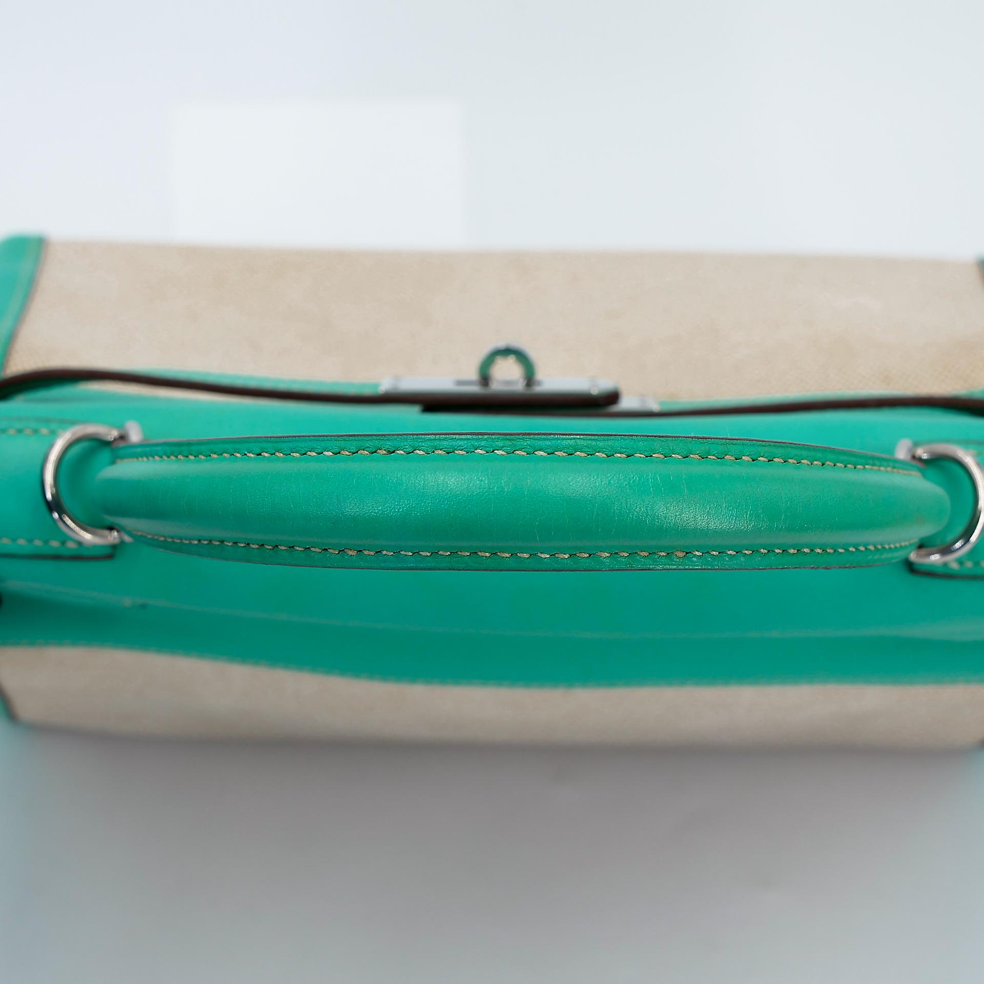 A美品 HERMÈS 愛馬仕 Kelly 28 7V 湖水綠 Lagon 帆布 Swift牛皮 銀扣 □L刻 2008年 - 14