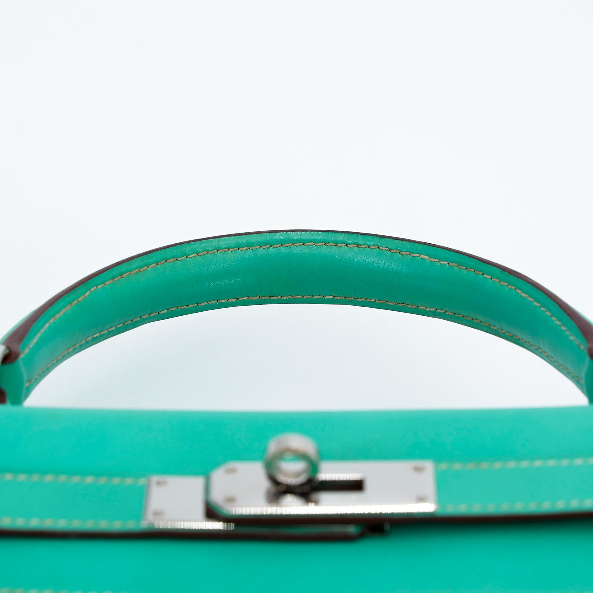 A美品 HERMÈS 愛馬仕 Kelly 28 7V 湖水綠 Lagon 帆布 Swift牛皮 銀扣 □L刻 2008年 - 15