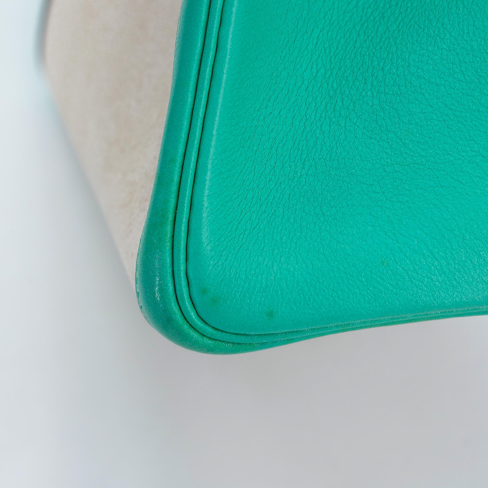 A美品 HERMÈS 愛馬仕 Kelly 28 7V 湖水綠 Lagon 帆布 Swift牛皮 銀扣 □L刻 2008年 - 17