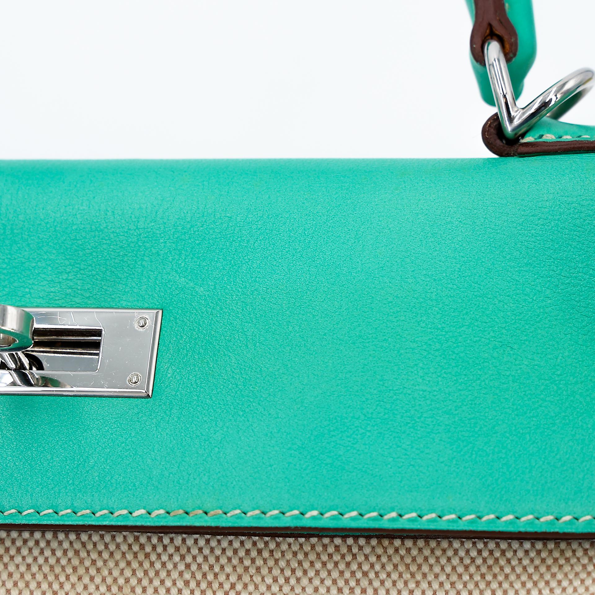 A美品 HERMÈS 愛馬仕 Kelly 28 7V 湖水綠 Lagon 帆布 Swift牛皮 銀扣 □L刻 2008年 - 18