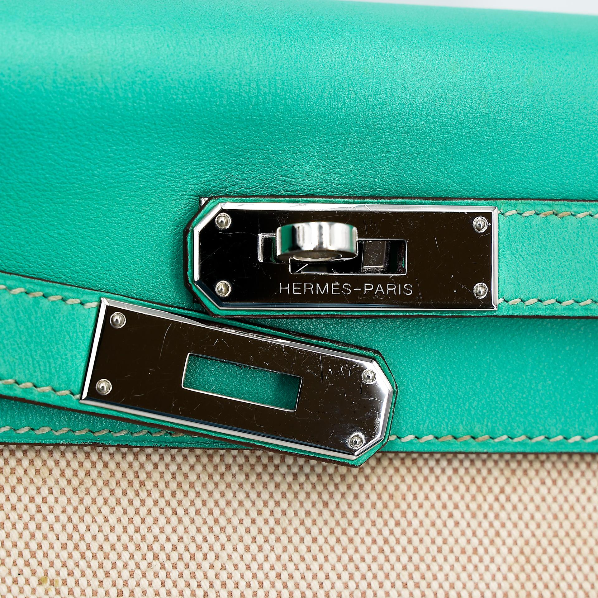 A美品 HERMÈS 愛馬仕 Kelly 28 7V 湖水綠 Lagon 帆布 Swift牛皮 銀扣 □L刻 2008年 - 19
