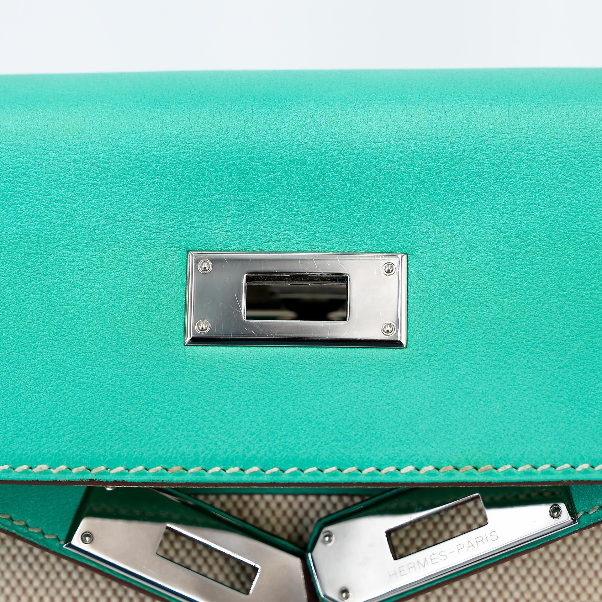 A美品 HERMÈS 愛馬仕 Kelly 28 7V 湖水綠 Lagon 帆布 Swift牛皮 銀扣 □L刻 2008年 - 21