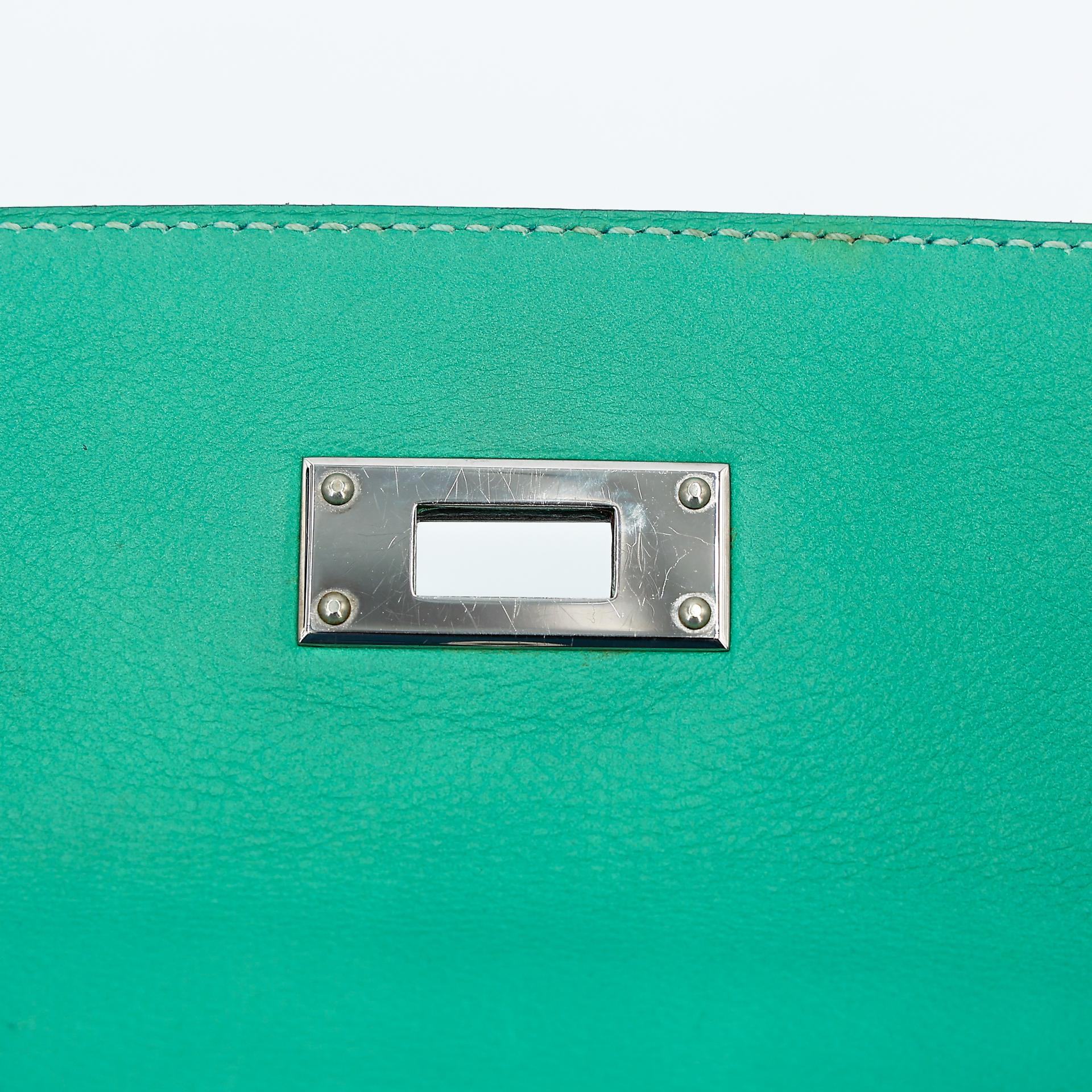 A美品 HERMÈS 愛馬仕 Kelly 28 7V 湖水綠 Lagon 帆布 Swift牛皮 銀扣 □L刻 2008年 - 22