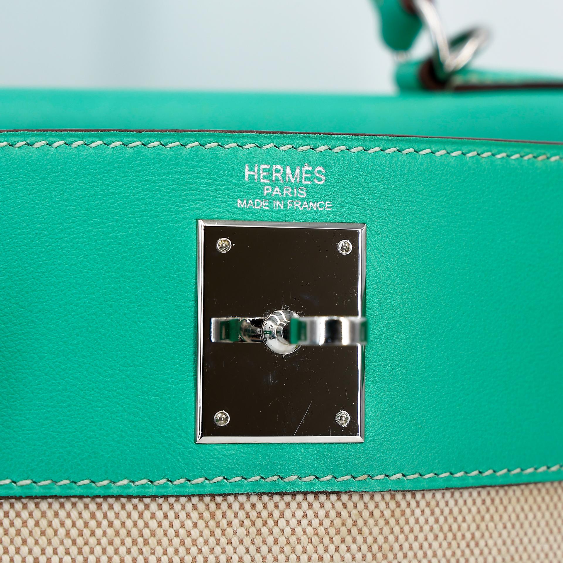A美品 HERMÈS 愛馬仕 Kelly 28 7V 湖水綠 Lagon 帆布 Swift牛皮 銀扣 □L刻 2008年 - 24
