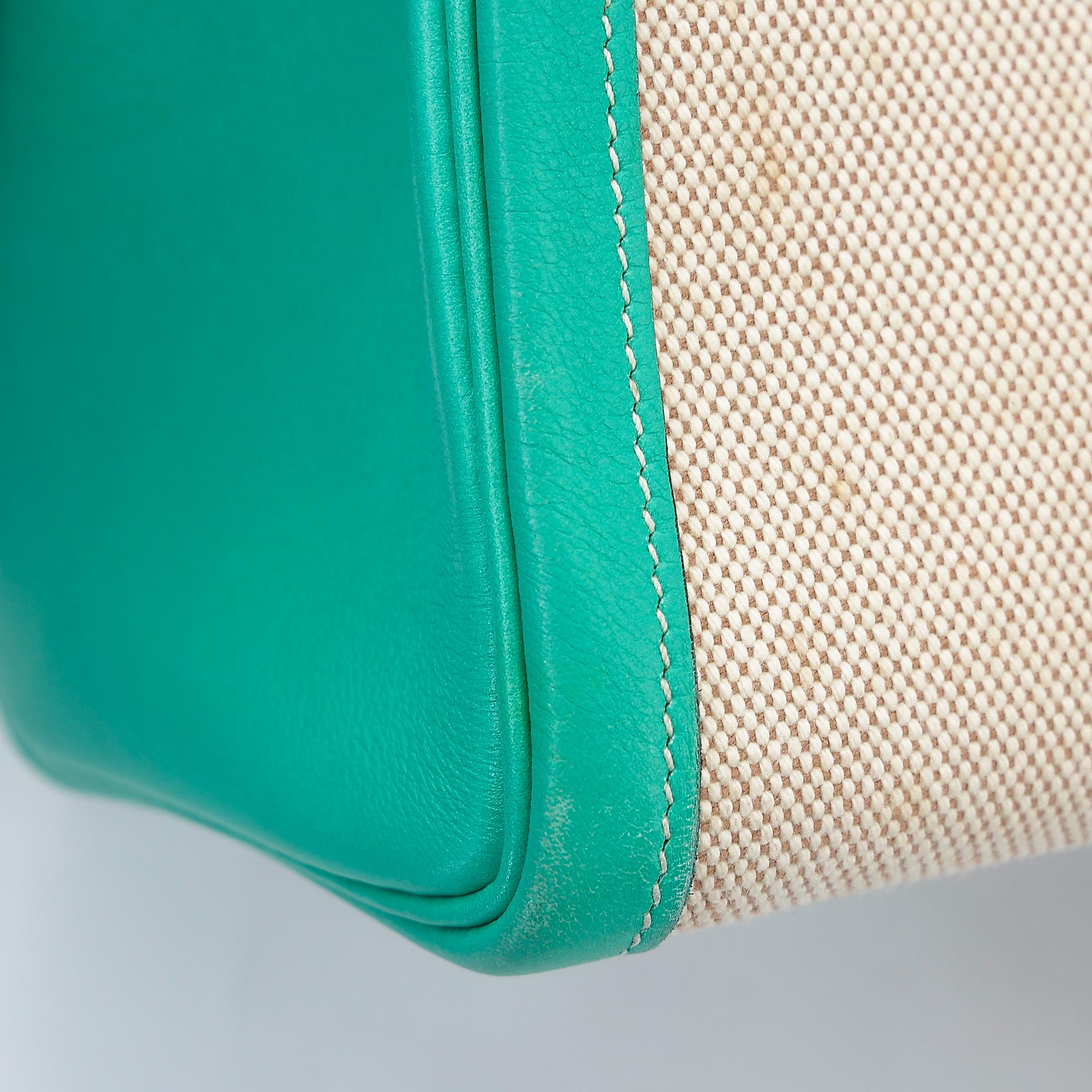 A美品 HERMÈS 愛馬仕 Kelly 28 7V 湖水綠 Lagon 帆布 Swift牛皮 銀扣 □L刻 2008年 - 28